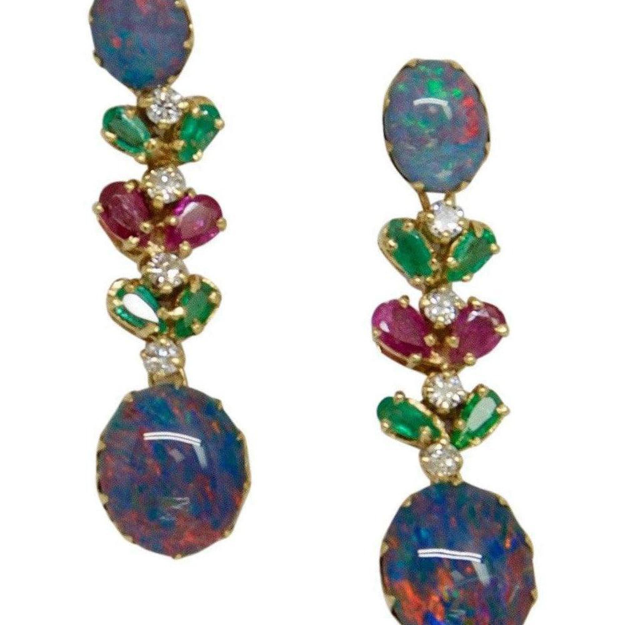 Coloured Stones and Diamond Drop Earrings