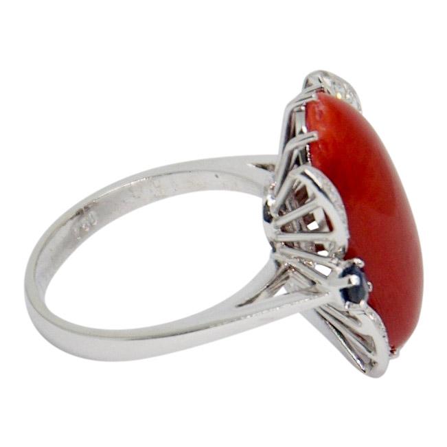 Coral and Diamond Cocktail Ring