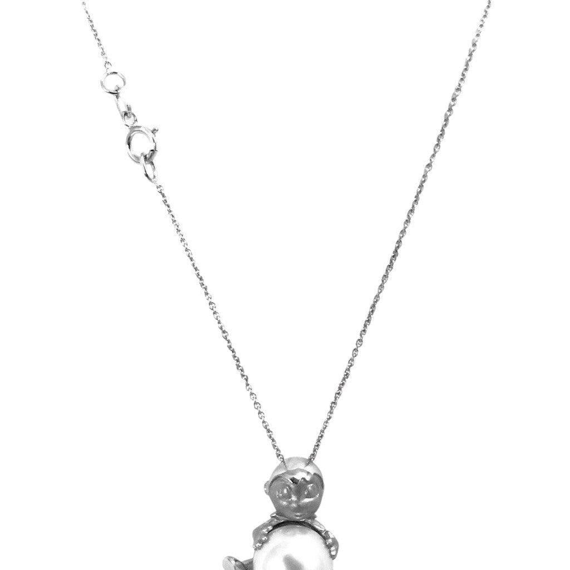 Custom Made Boy Design Solitaire Cultured Pearl Pendant in 18 Karat White Gold