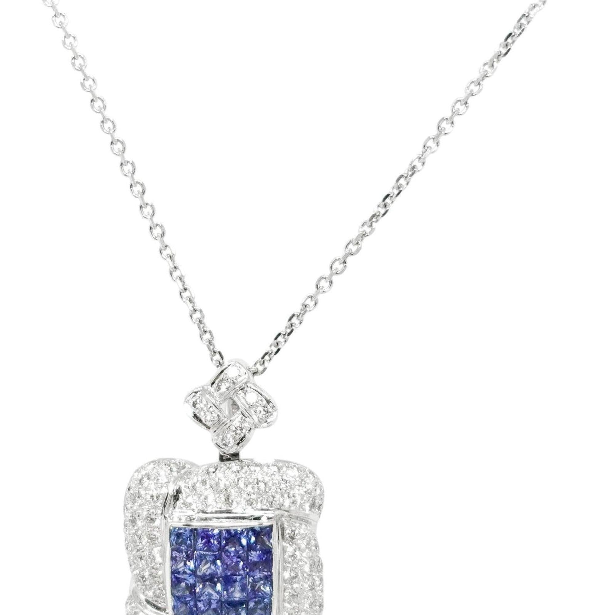 Custom Made Diamond and Sapphire Pendant in 18 Karat White Gold