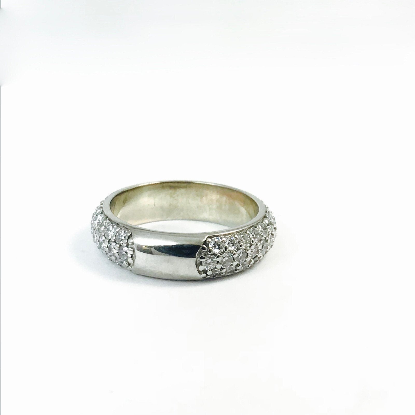 Custom Made Triple Rows Diamond Band in 14 Karat White Gold