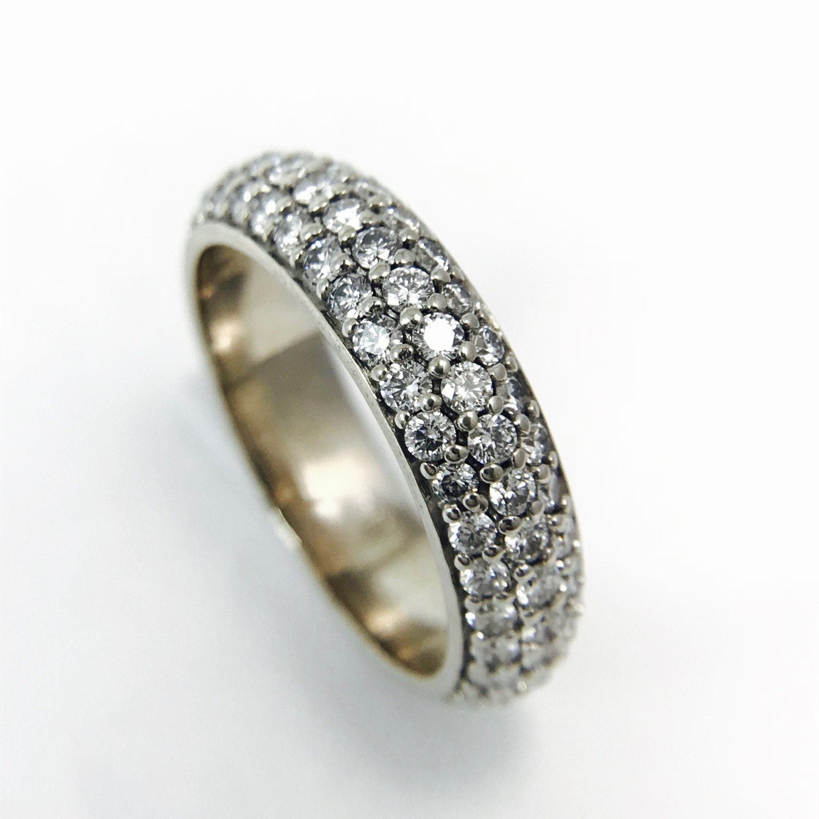 Custom Made Triple Rows Diamond Band in 14 Karat White Gold