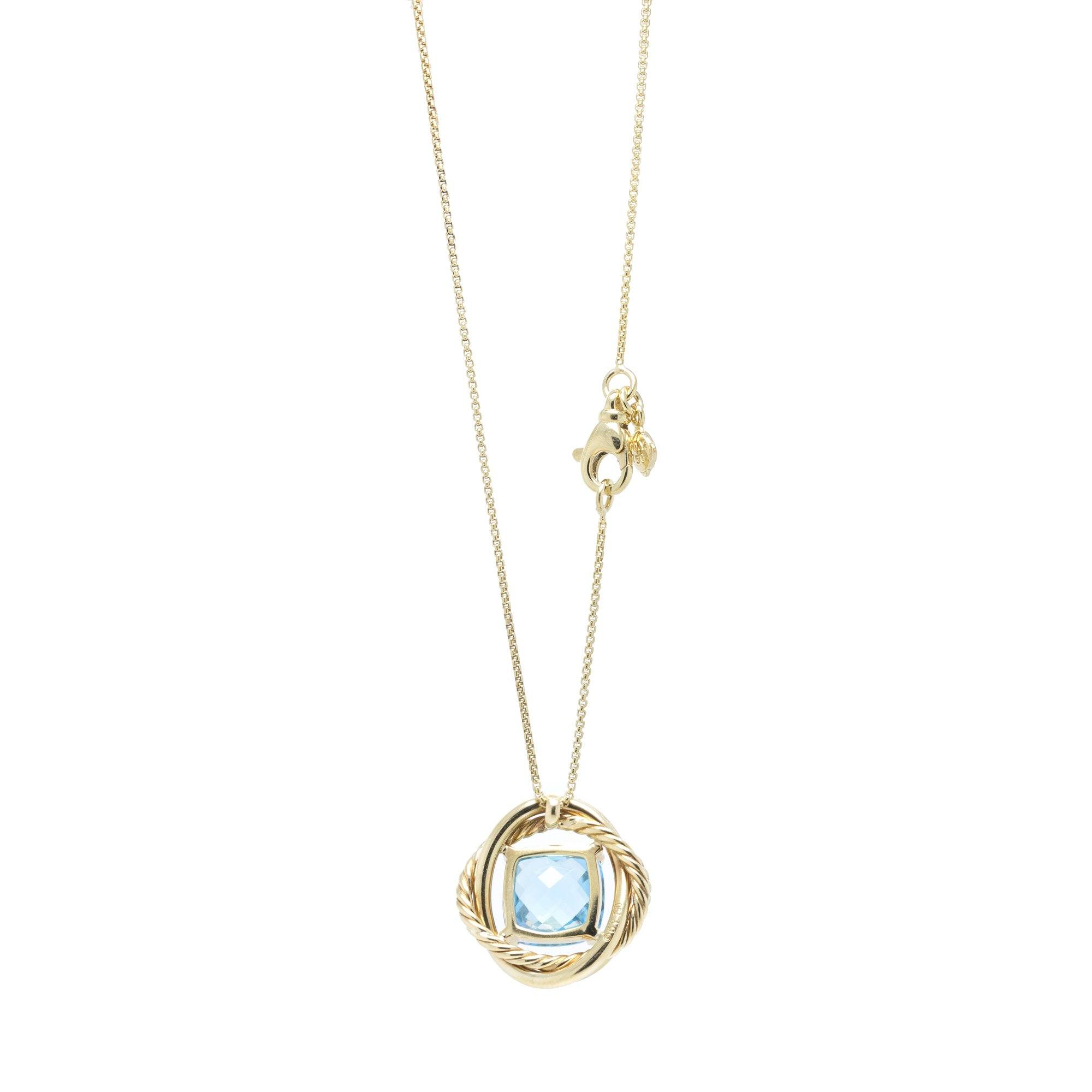David Yurman 18k Gold Blue Topaz Infinity Pendant Necklace