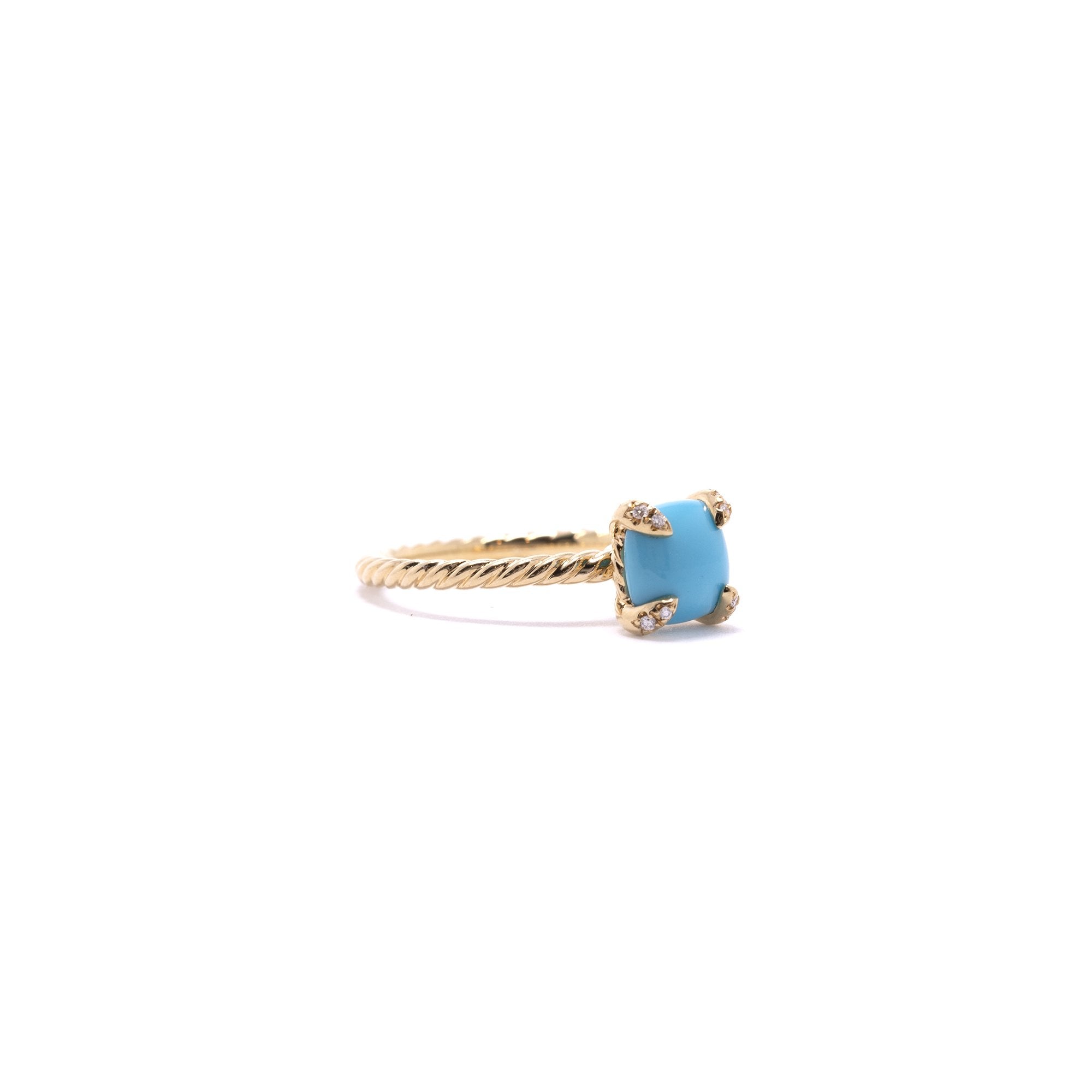 David Yurman 18k Gold Chatelaine Turquoise & Diamond Ring w/ Box