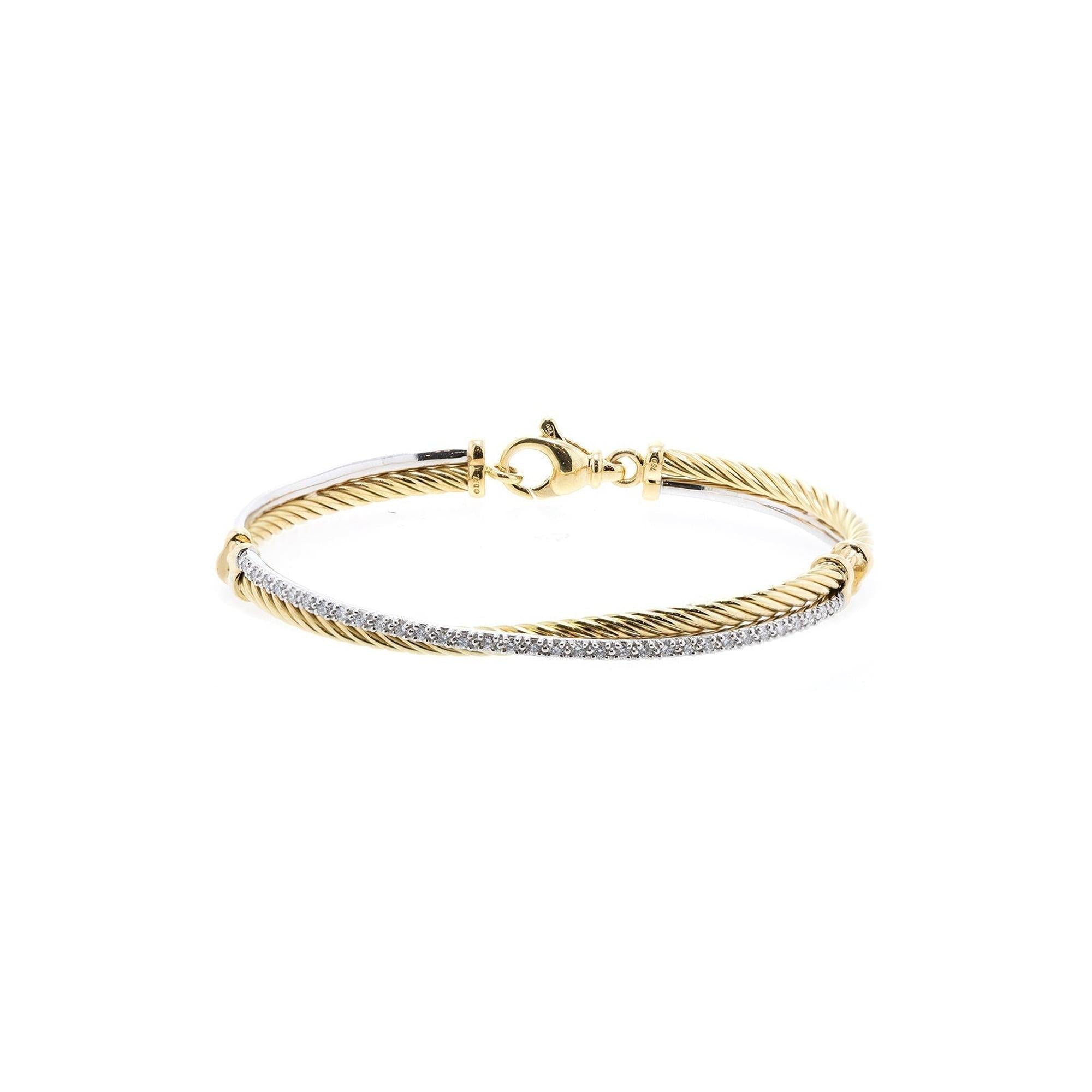 David Yurman 18k Gold Crossover Linked Bracelet with Pave Diamonds