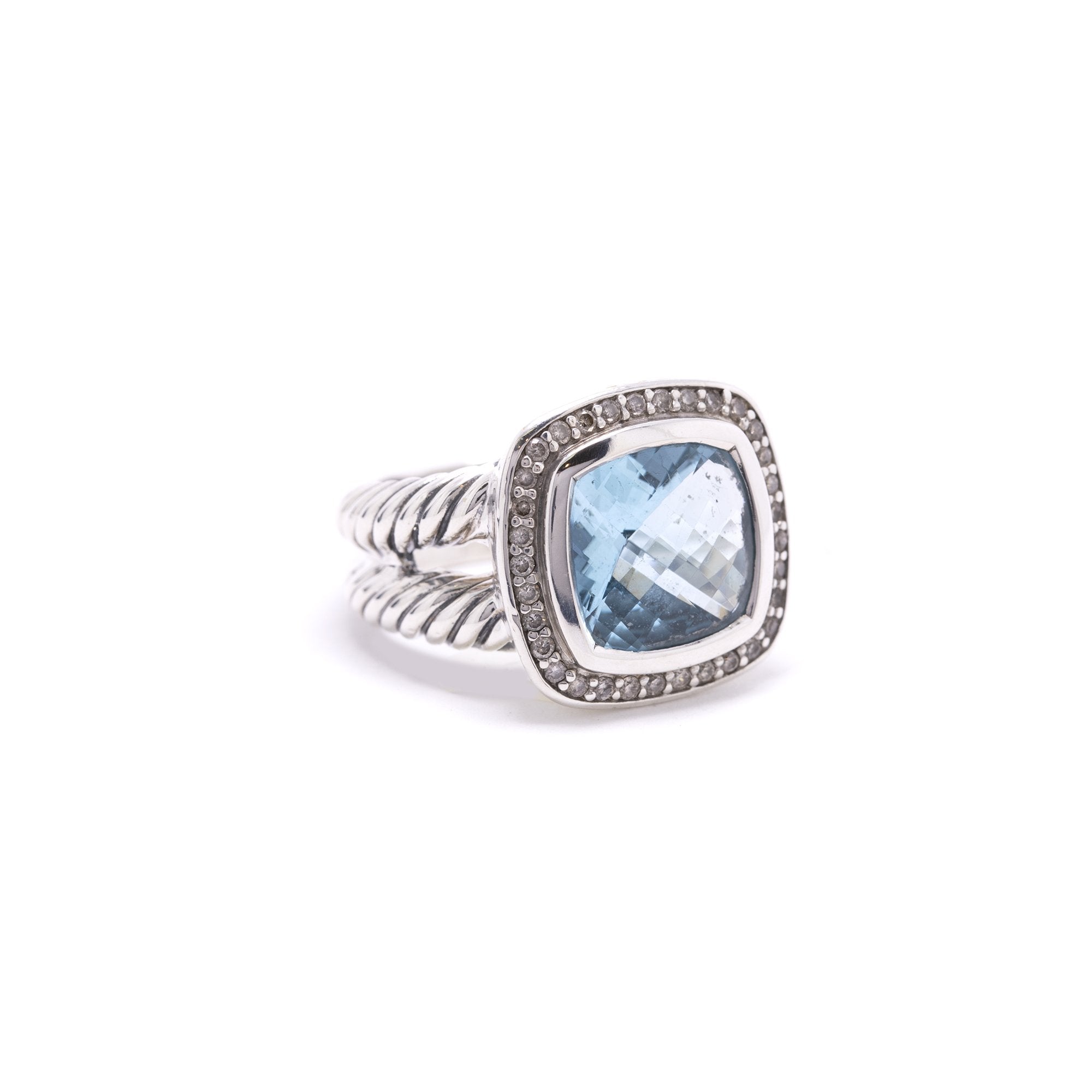 David Yurman Albion Ring with Blue Topaz and Diamonds