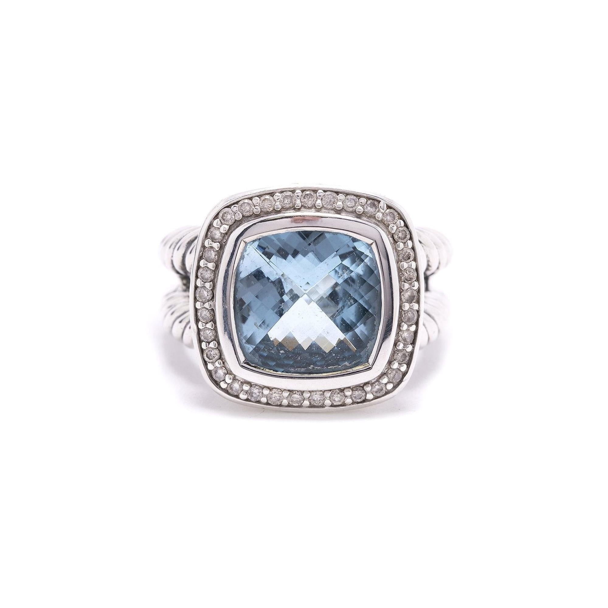 David Yurman Albion Ring with Blue Topaz and Diamonds