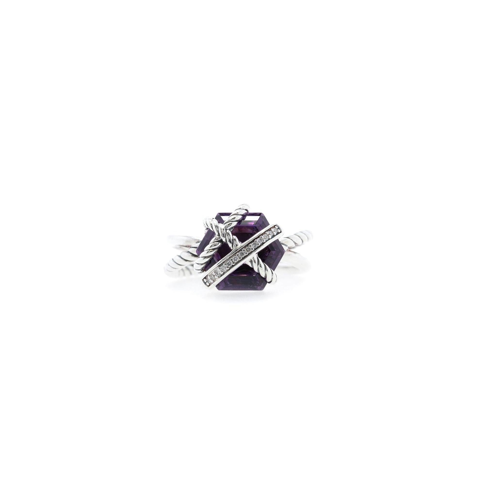 David Yurman Amethyst & Diamond Cable Wrap Ring