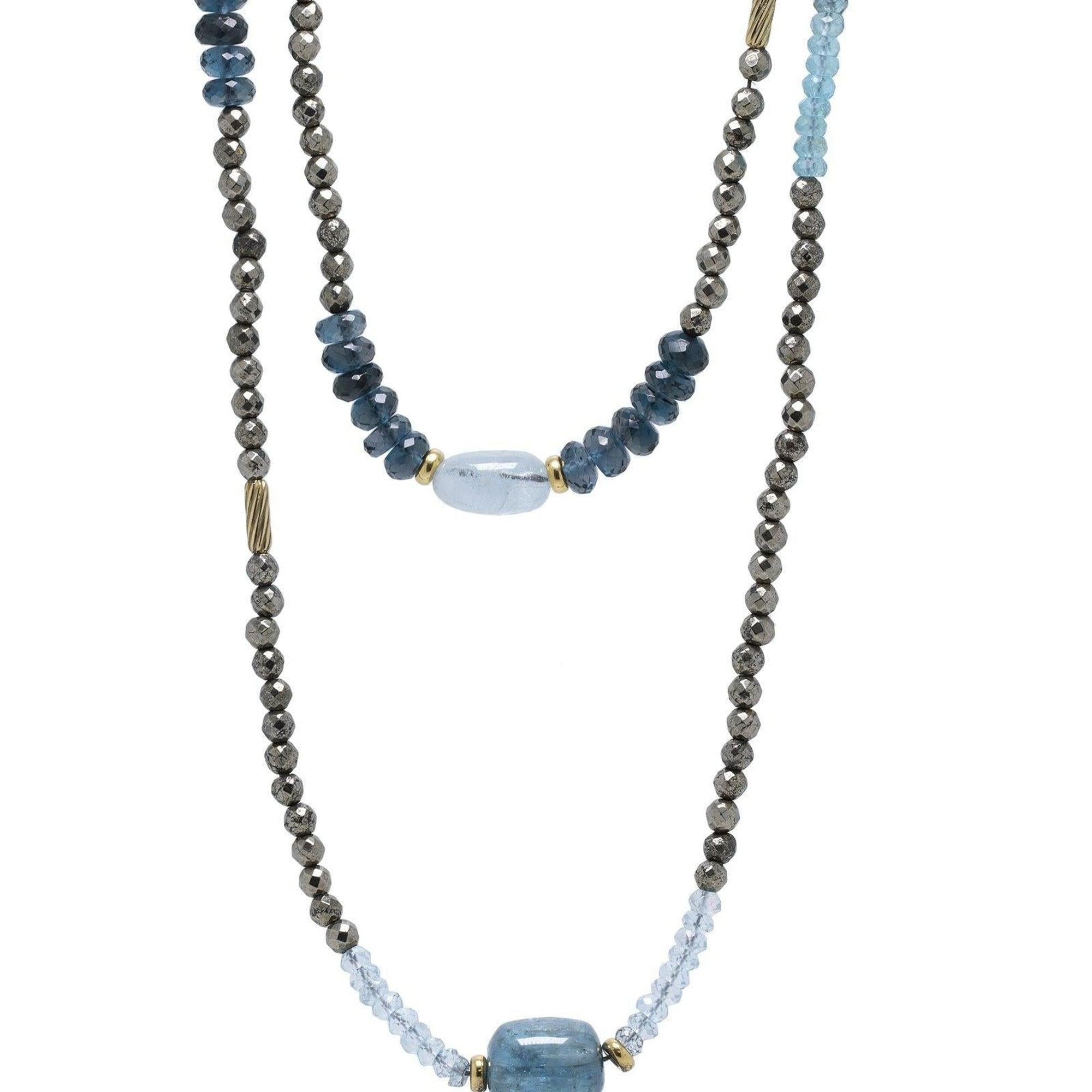 David Yurman Aquamarine, Blue Topaz, and Blue Tourmaline Bead Necklace