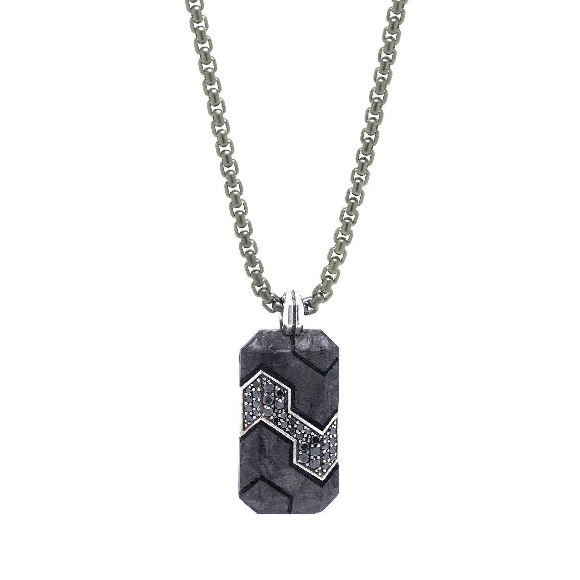 David Yurman Black Diamond Forged Carbon Tag Pendant Necklace