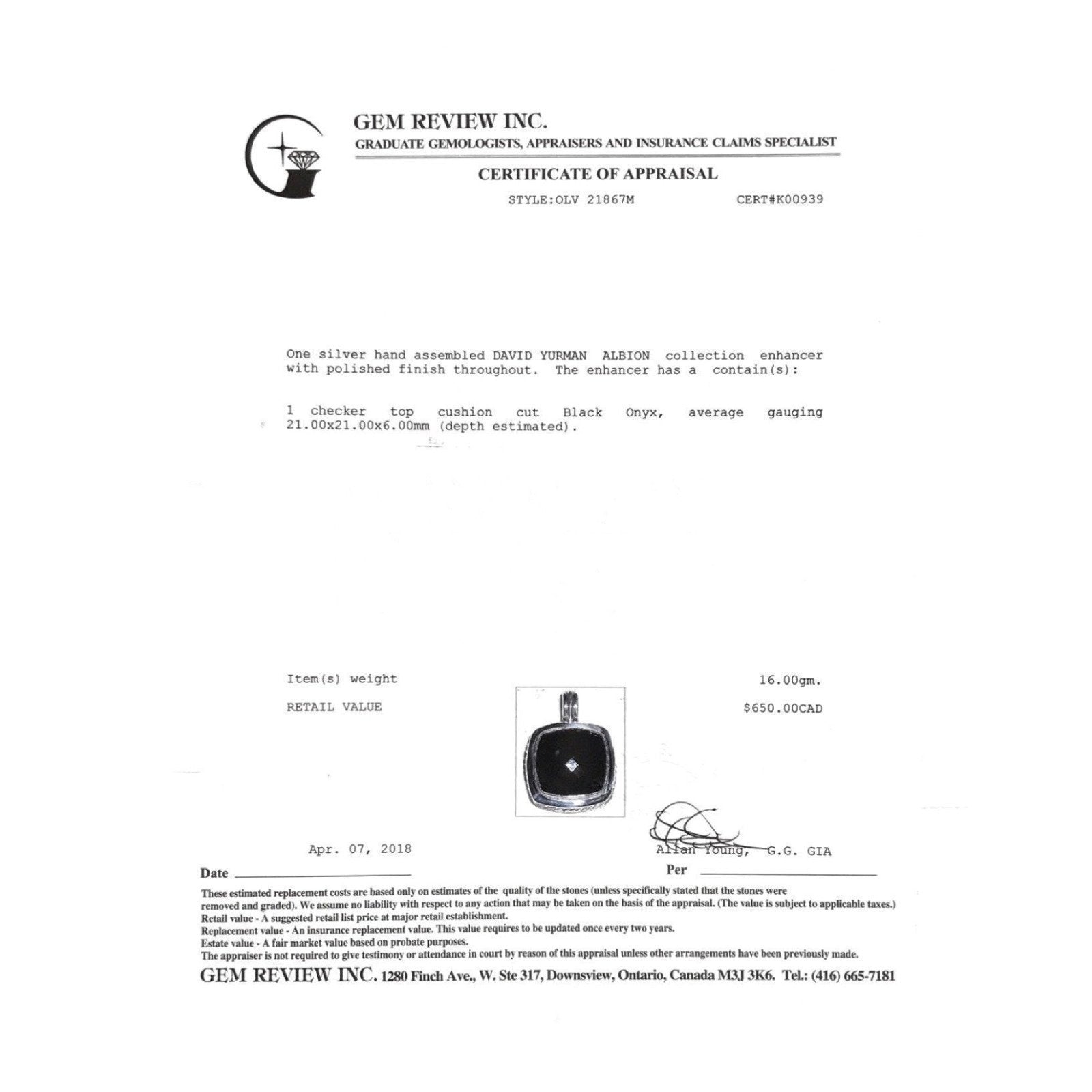 David Yurman Black Onyx Albion Enhancer