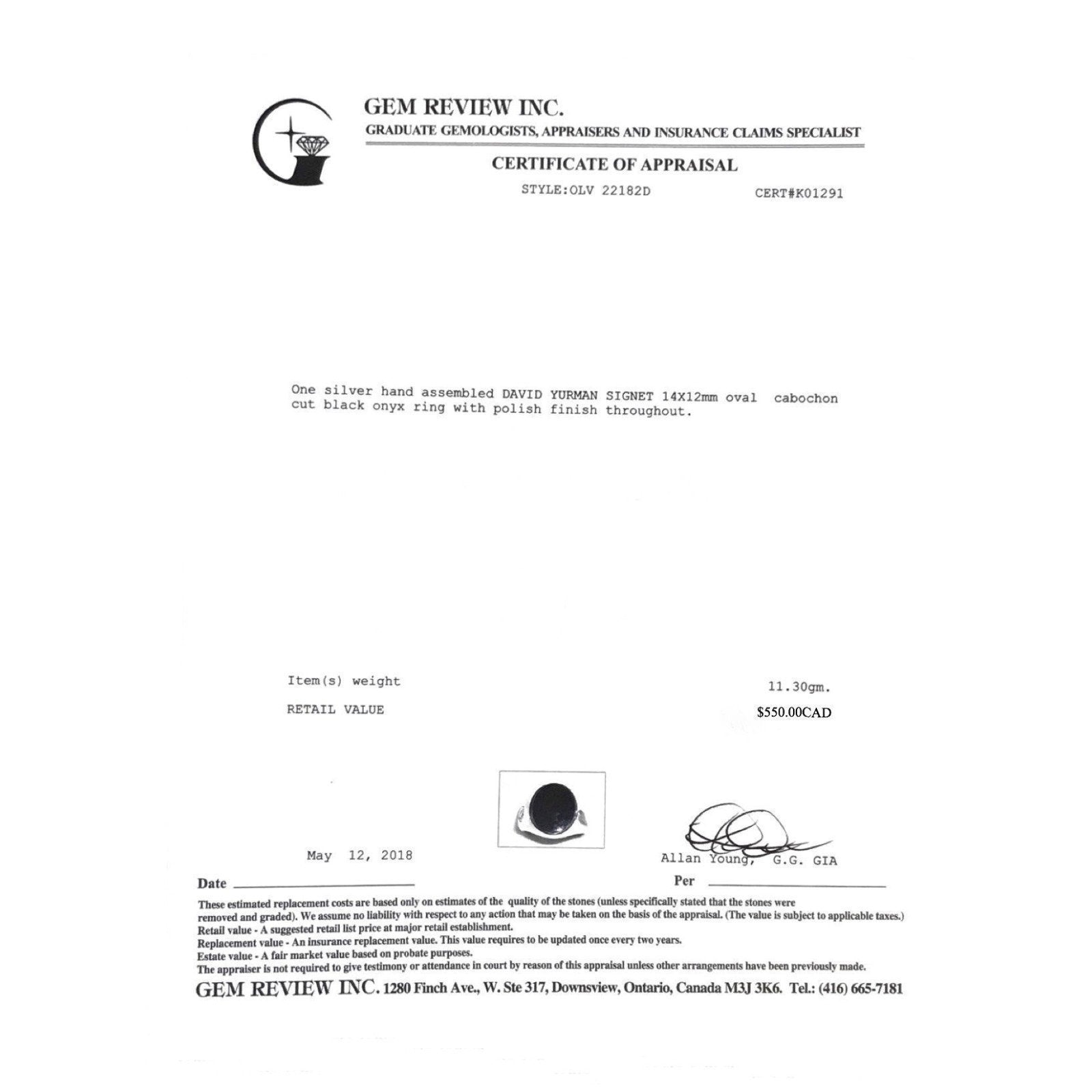 David Yurman Black Onyx Signet Ring