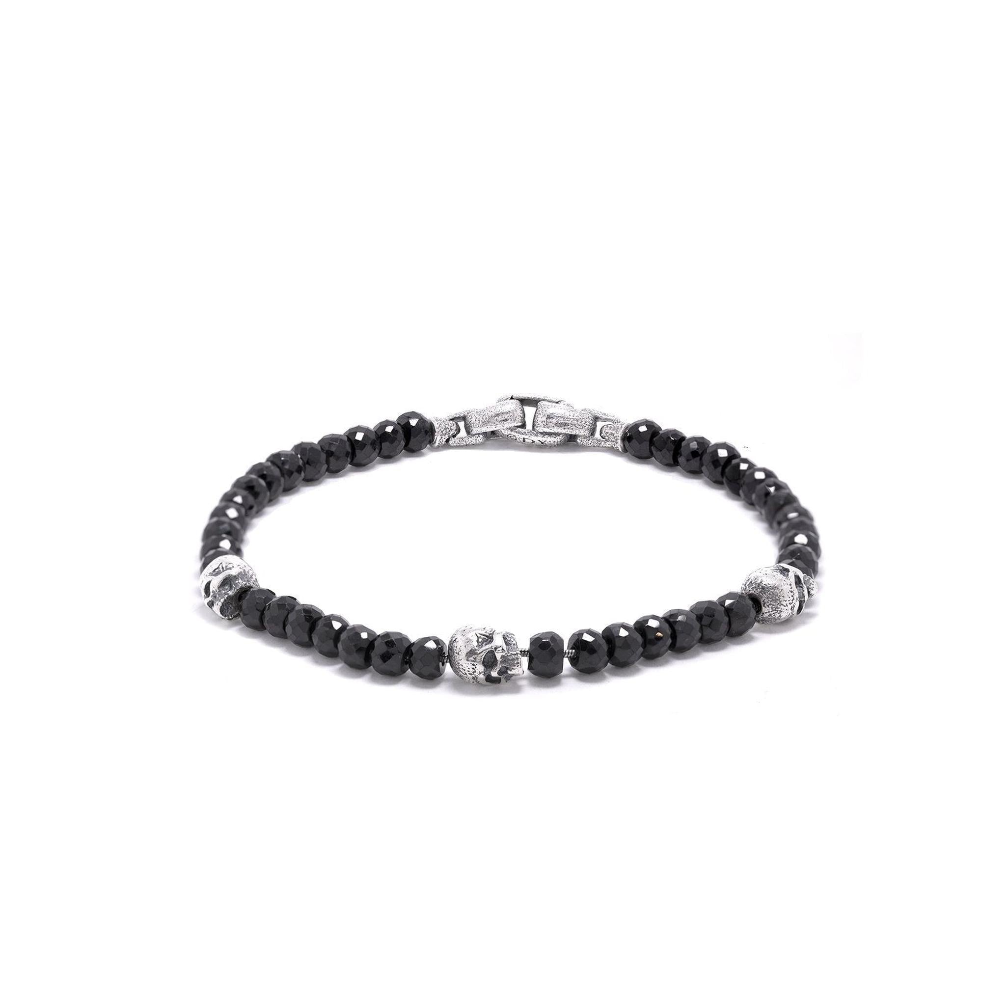 David Yurman Black Spinel Spiritual Beads Skull Station Bracelet
