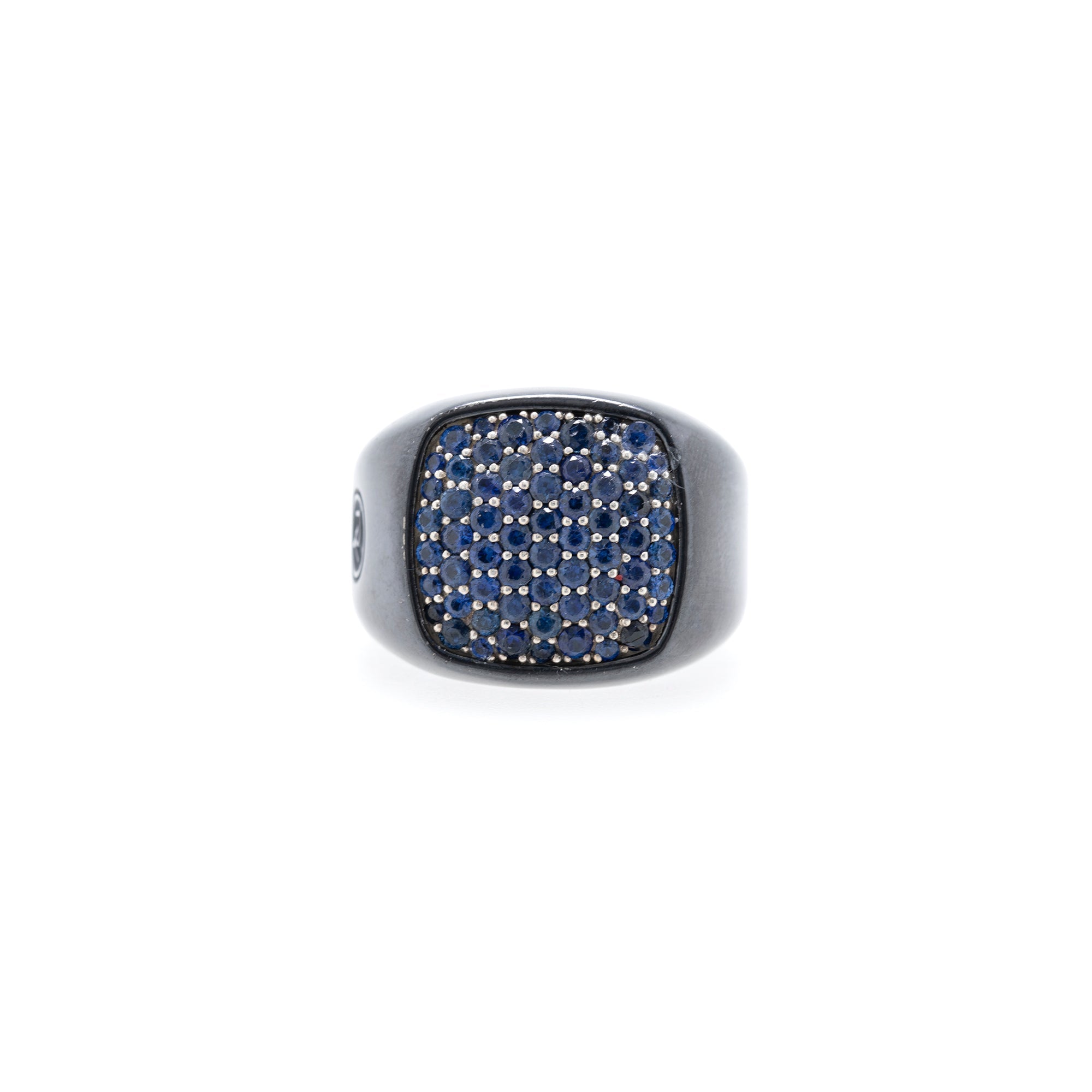 David Yurman Black Titanium Streamline Signet Ring with Blue Sapphires