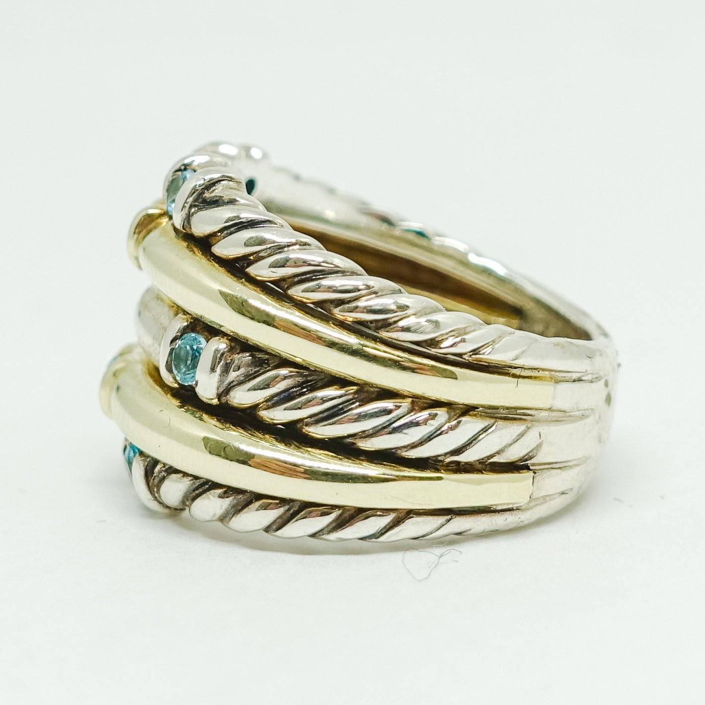 David Yurman Blue Topaz 5-Row Metro Cable Band Ring