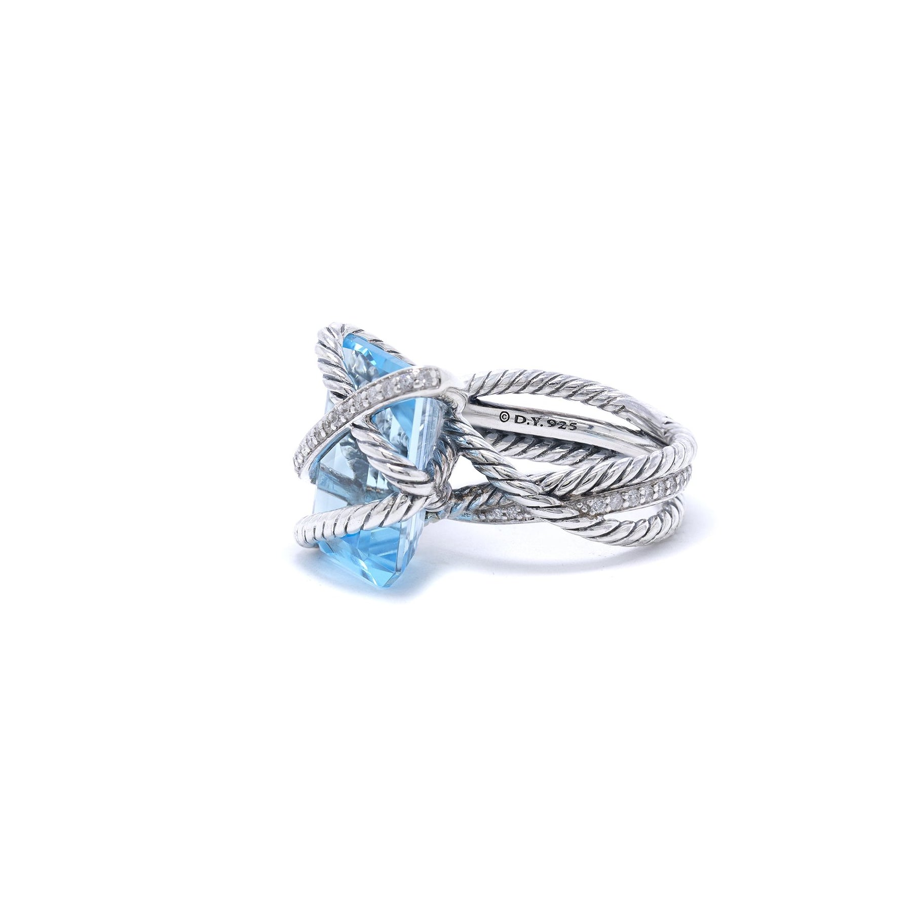 David Yurman Blue Topaz & Diamond Cable Wrap Ring