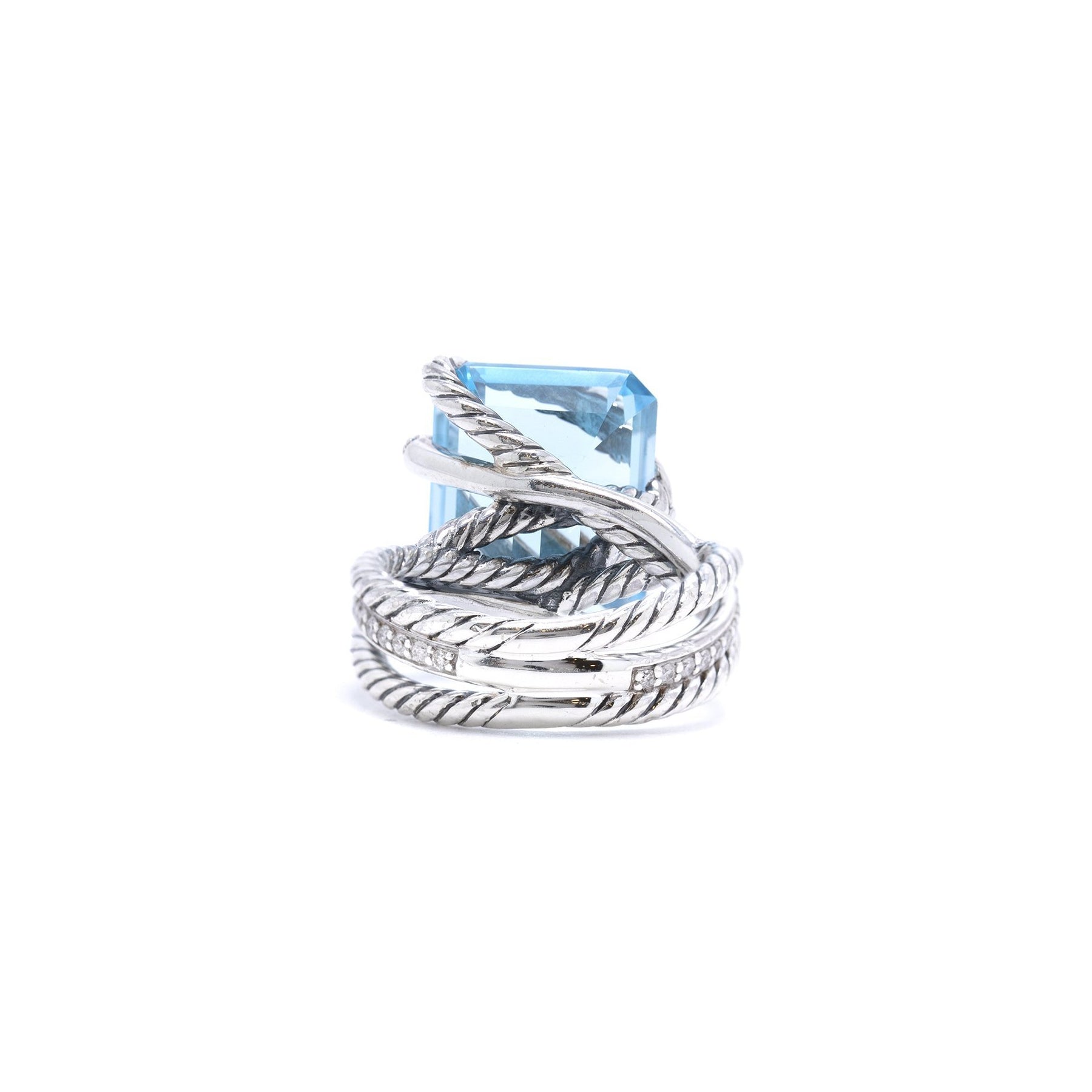 David Yurman Blue Topaz & Diamond Cable Wrap Ring