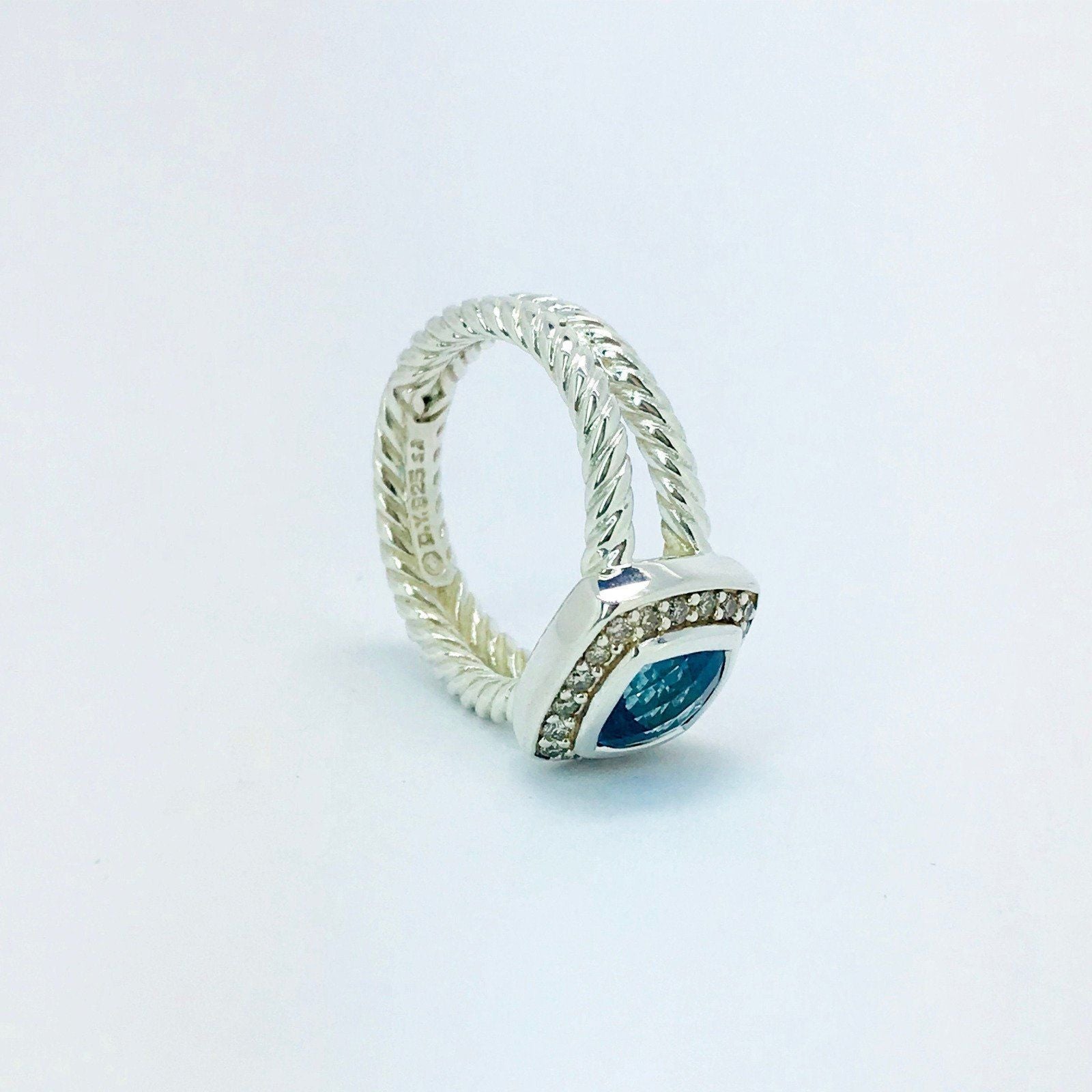 David Yurman Blue Topaz and Diamond Petite Albion Ring