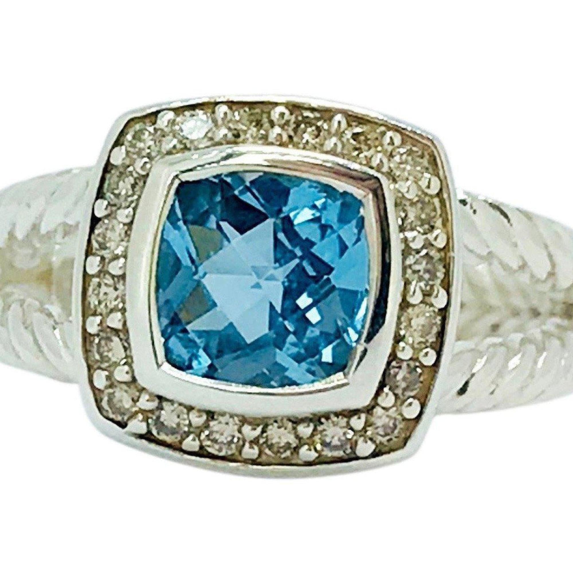 David Yurman Blue Topaz and Diamond Petite Albion Ring