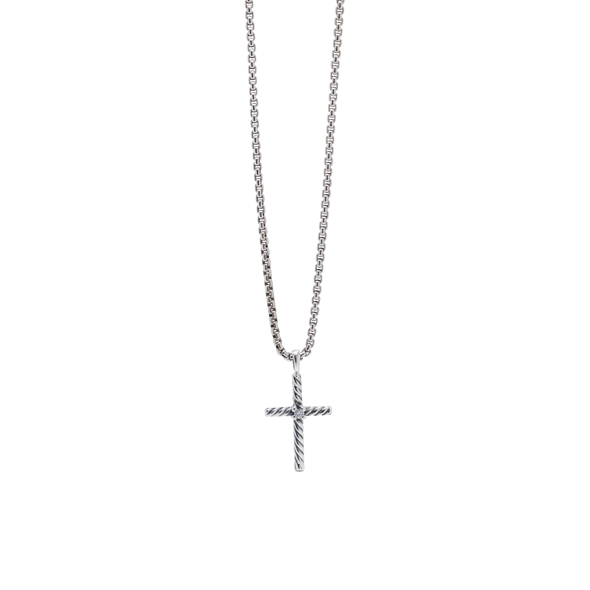 David Yurman Cable Classic Cross Pendant Necklace with Center Diamond