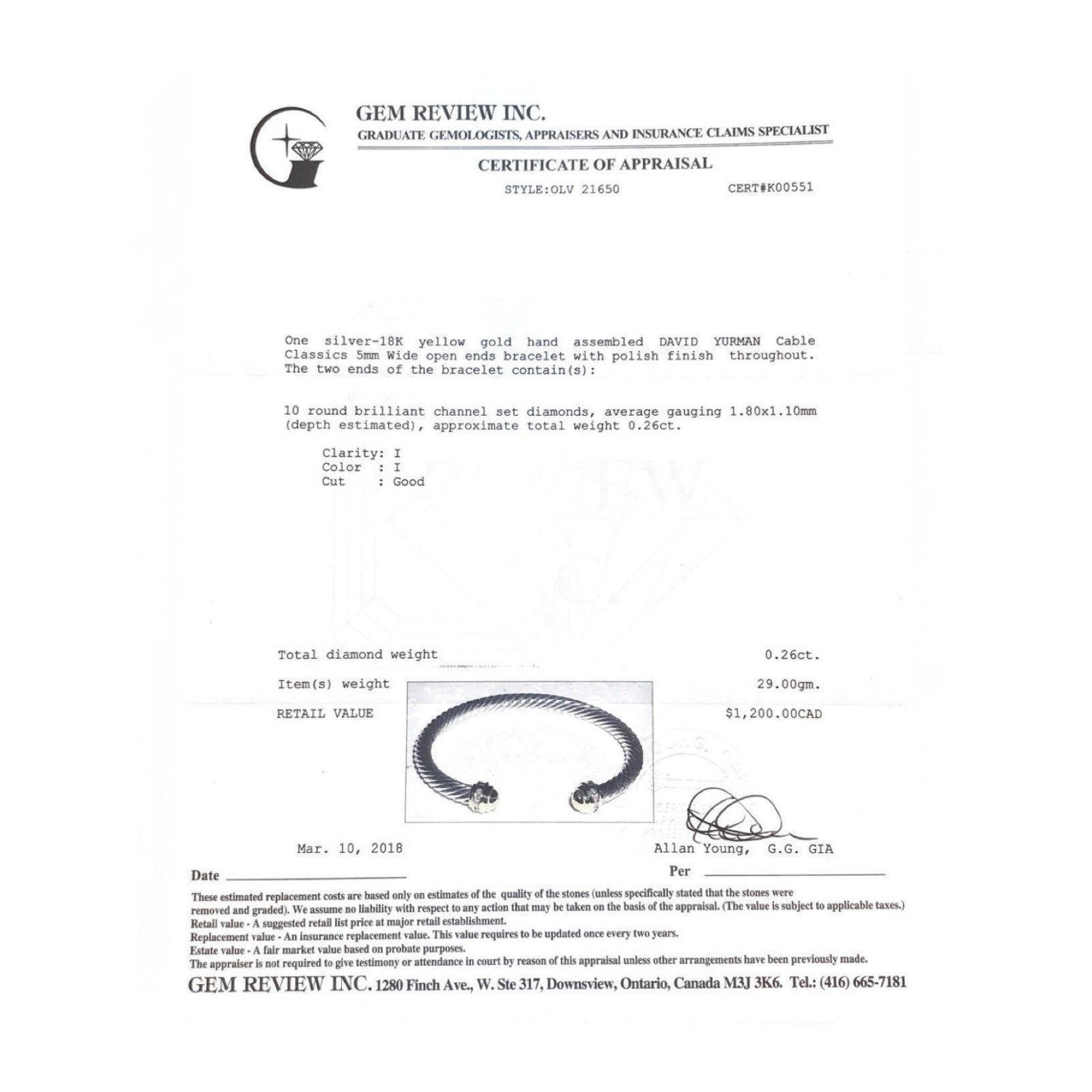 David Yurman Cable Classics Bangle Bracelet in Sterling Silver and 18 Karat Yellow Gold