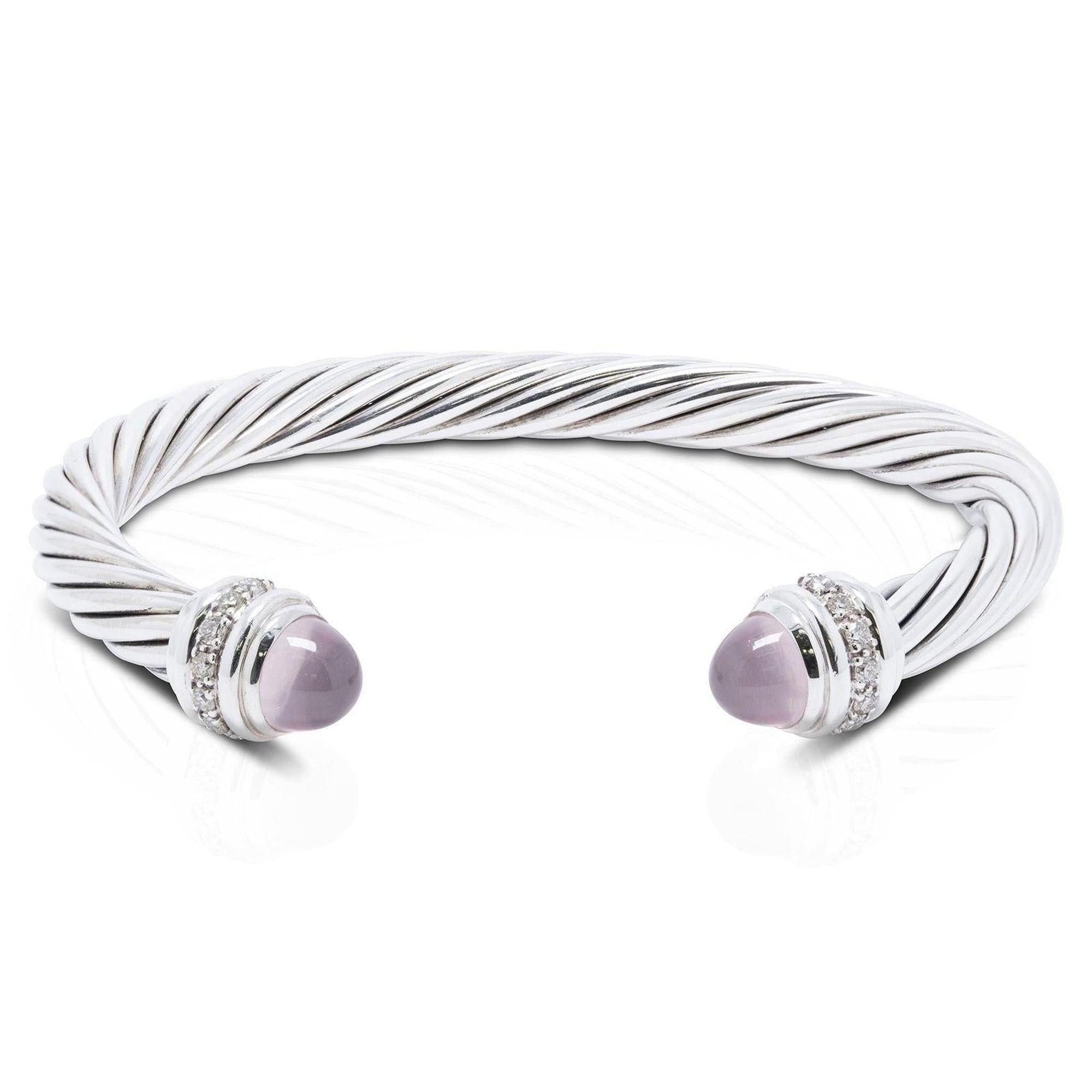 David Yurman Cable Classics Bracelet with Rose Quartz and Diamonds