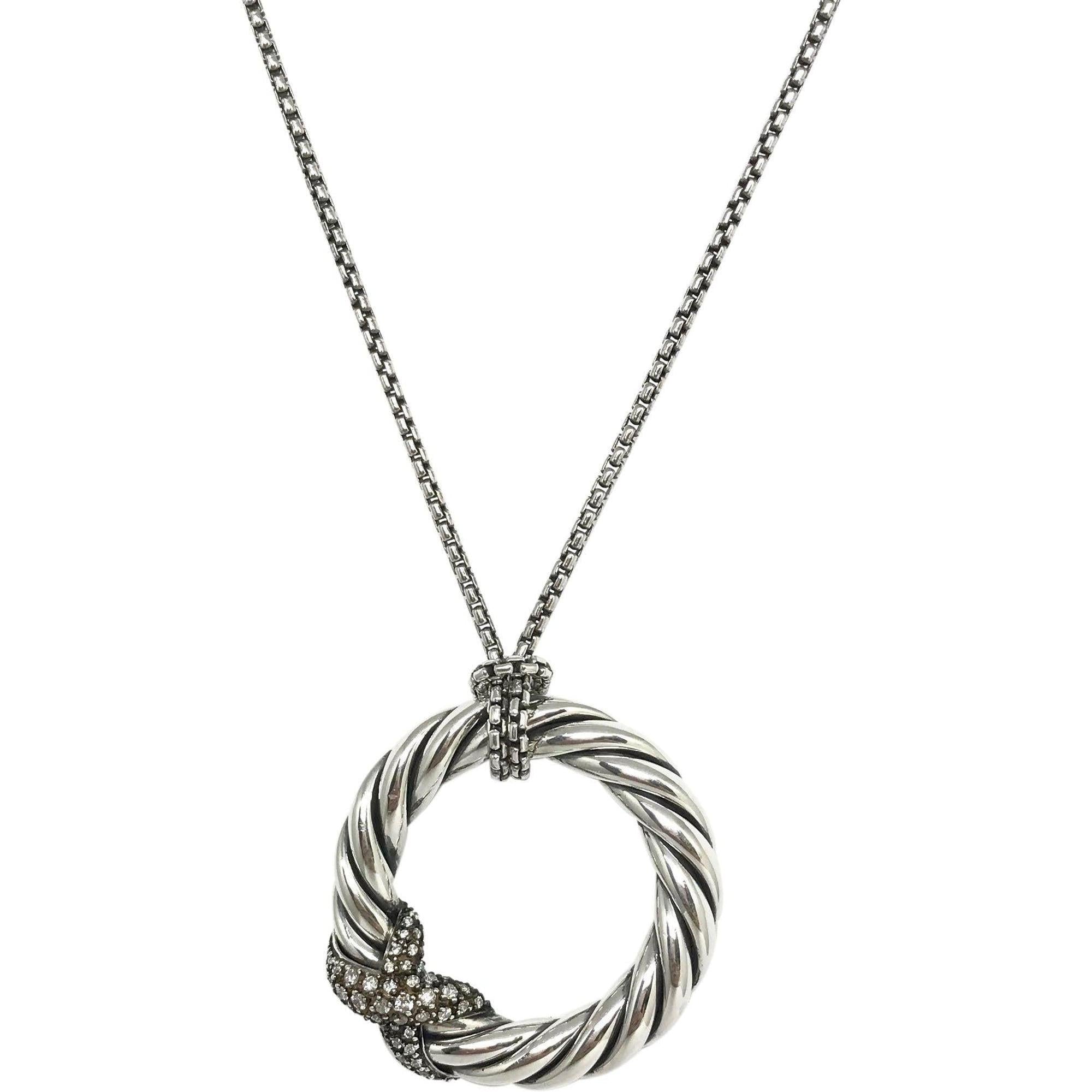 David Yurman Cable Starlight Diamond X Circle Pendant Necklace