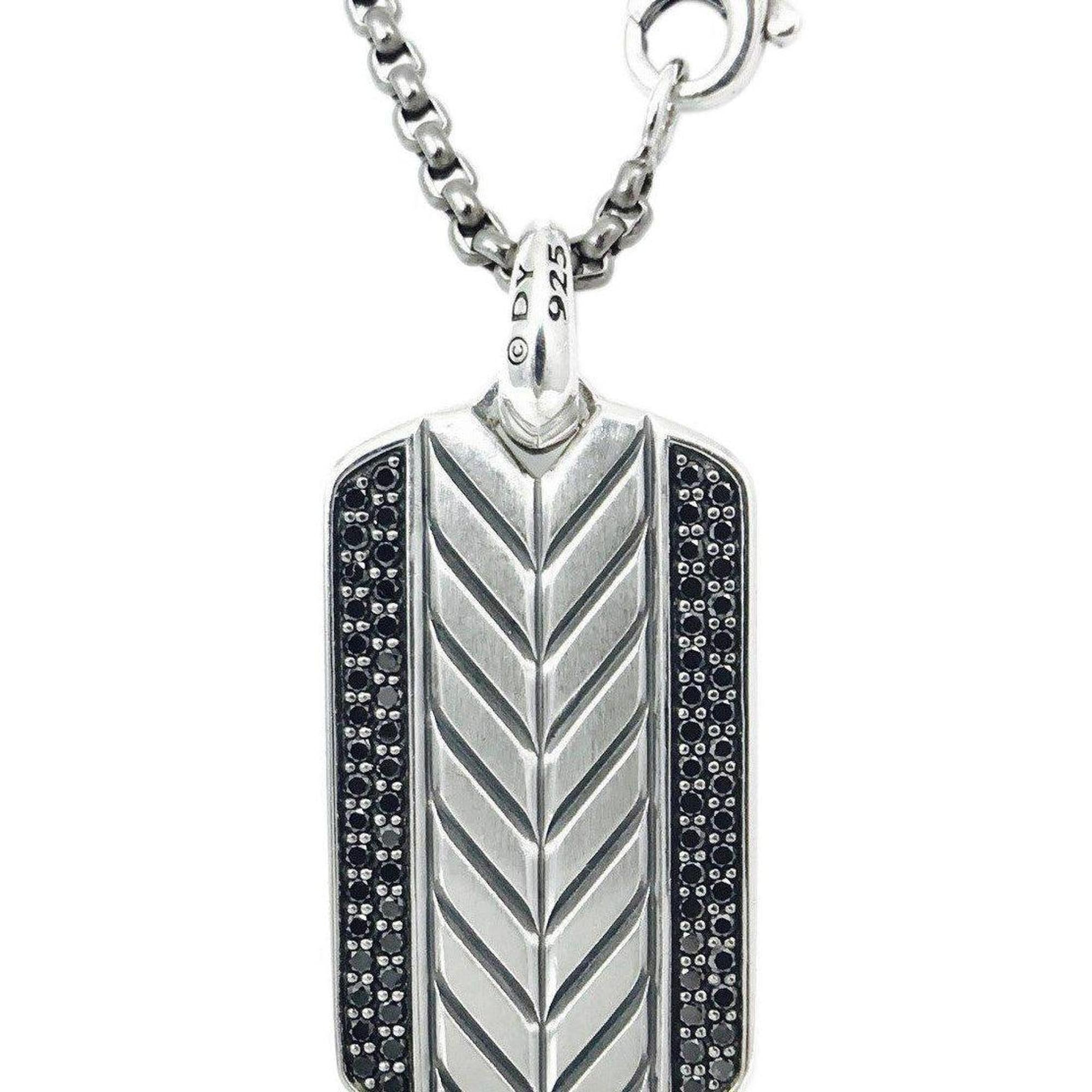 David Yurman Chevron Black Diamond Dog Tag Pendant and Chain in Sterling Silver