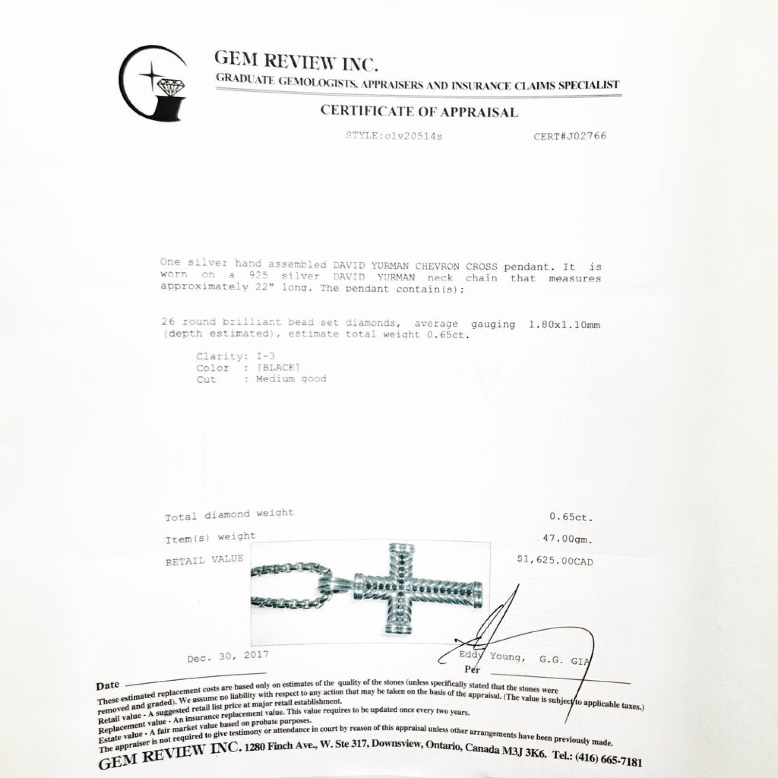 David Yurman Chevron Cross Pendant Necklace