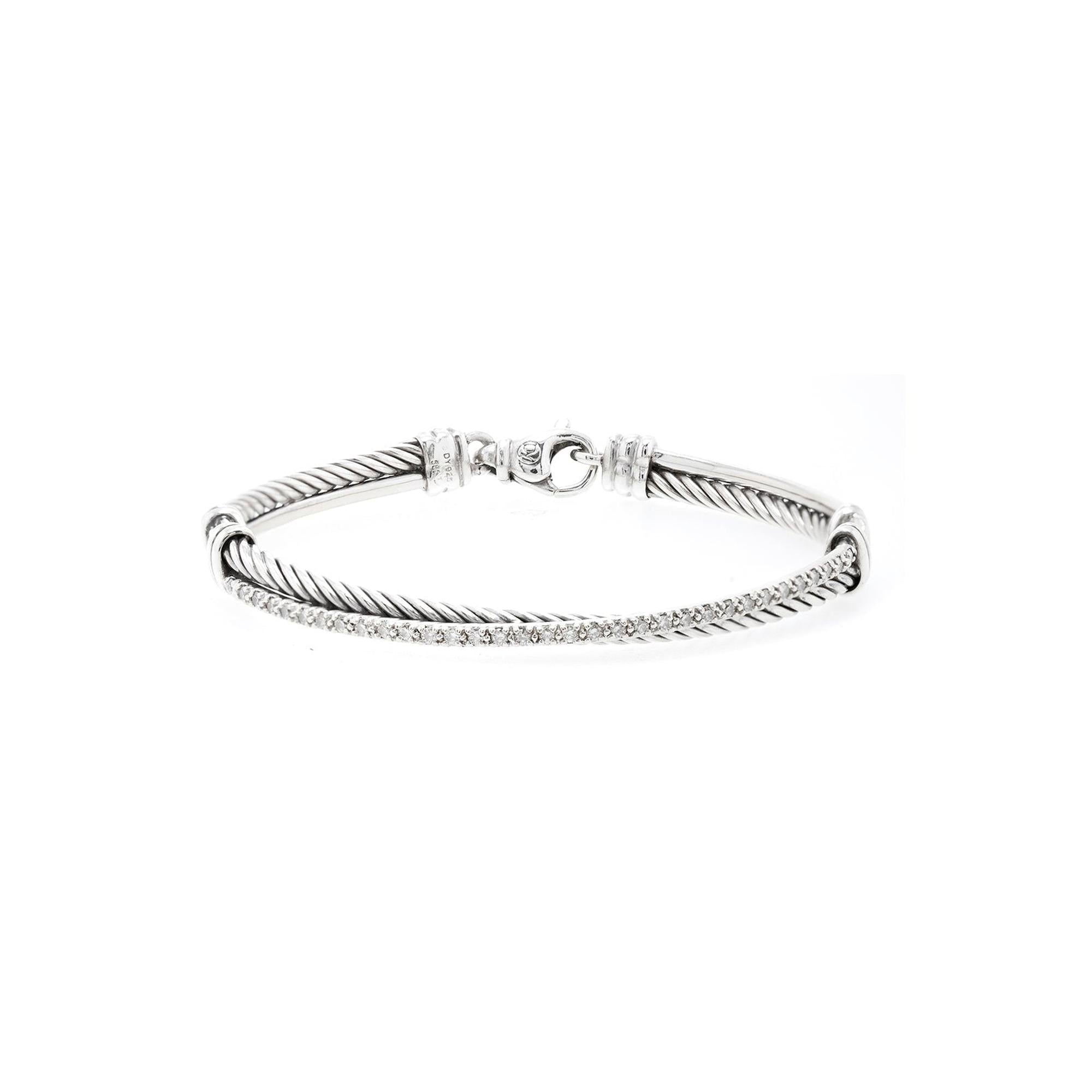David Yurman Crossover Linked Bracelet with Pave Diamonds