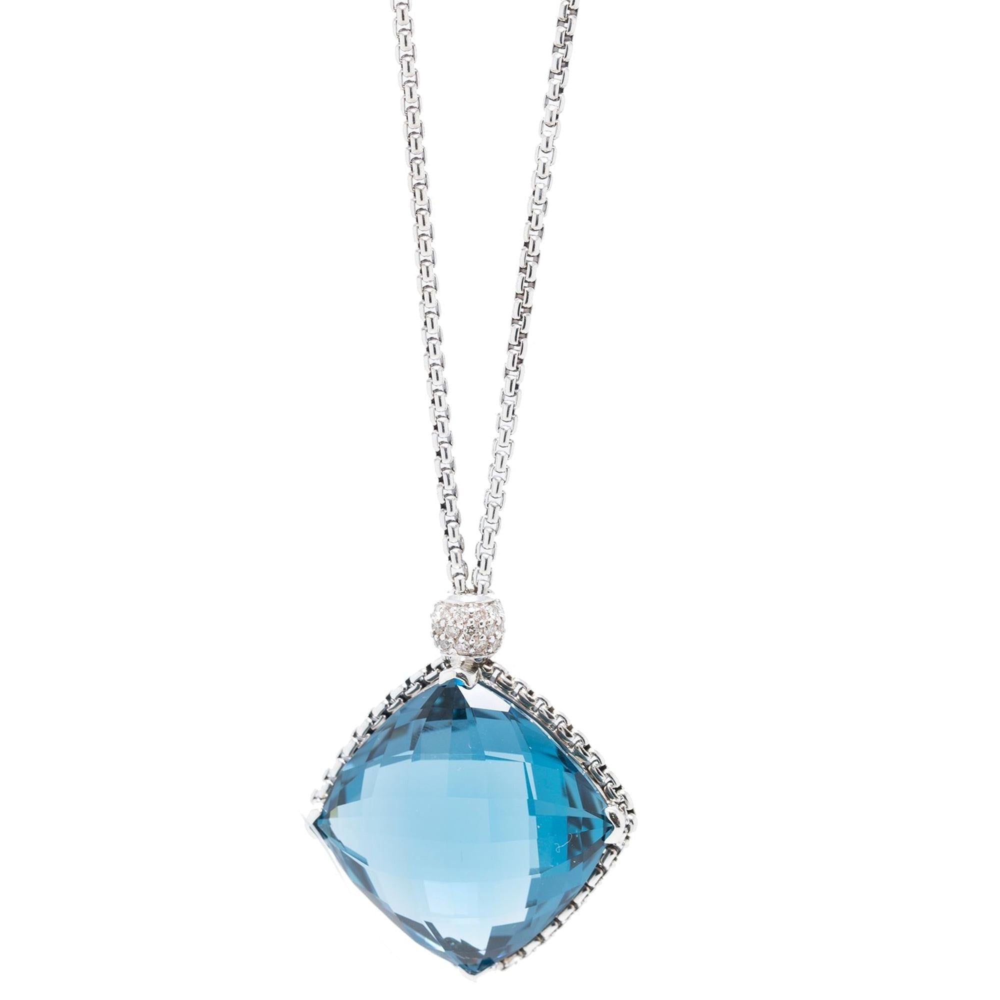 David Yurman Cushion On Point Pendant Necklace with London Blue Topaz & Diamonds