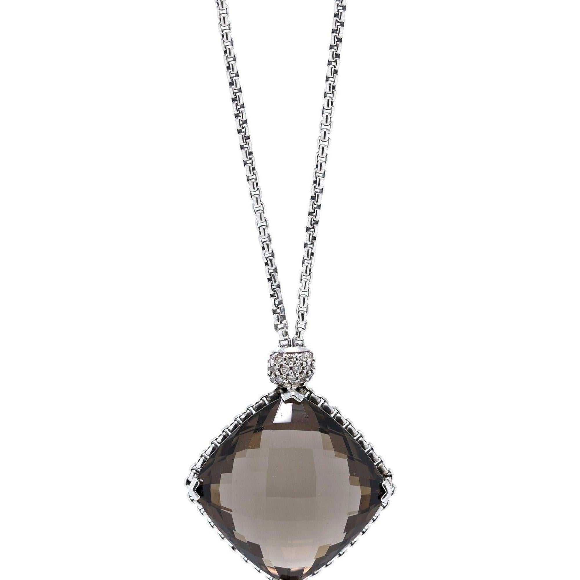 David Yurman Cushion On Point Pendant Necklace with Smoky Quartz and Diamonds