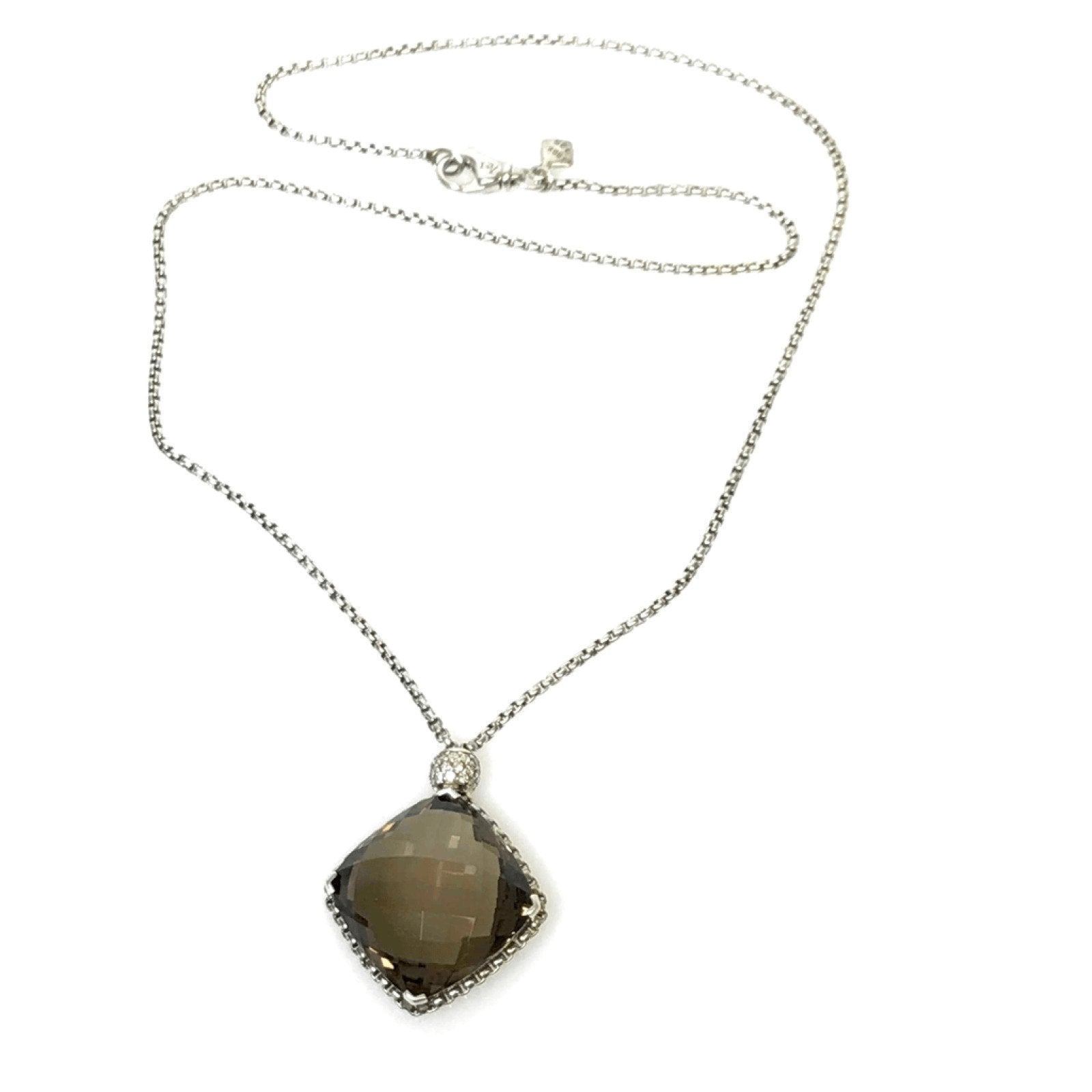 David Yurman Cushion on Point Smoky Quartz and Diamond Pendant Necklace