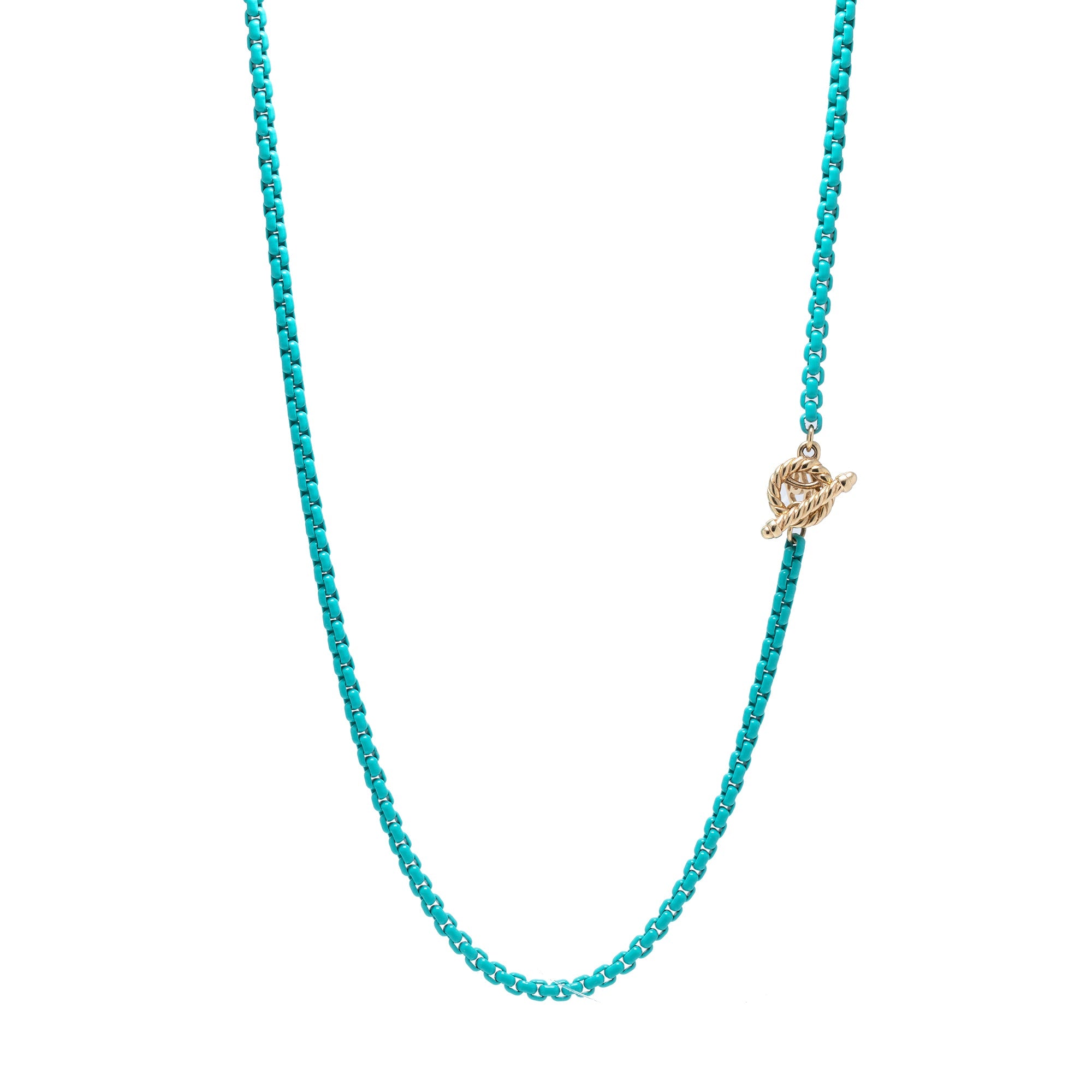 David Yurman DY Bel Aire Chain Necklace in Turquoise with 14k Gold Clasp