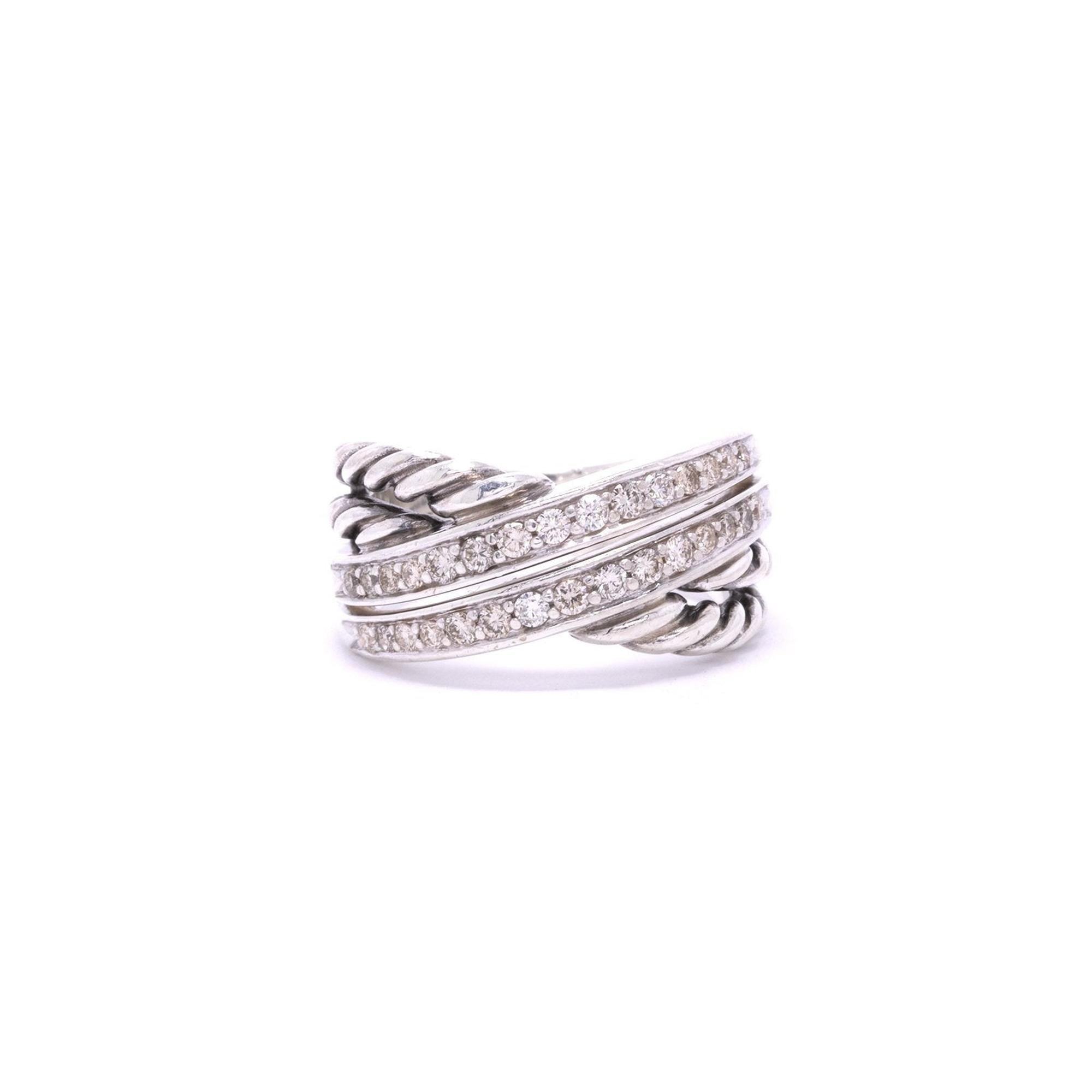 David Yurman Diamond Crossover Cable Band Ring
