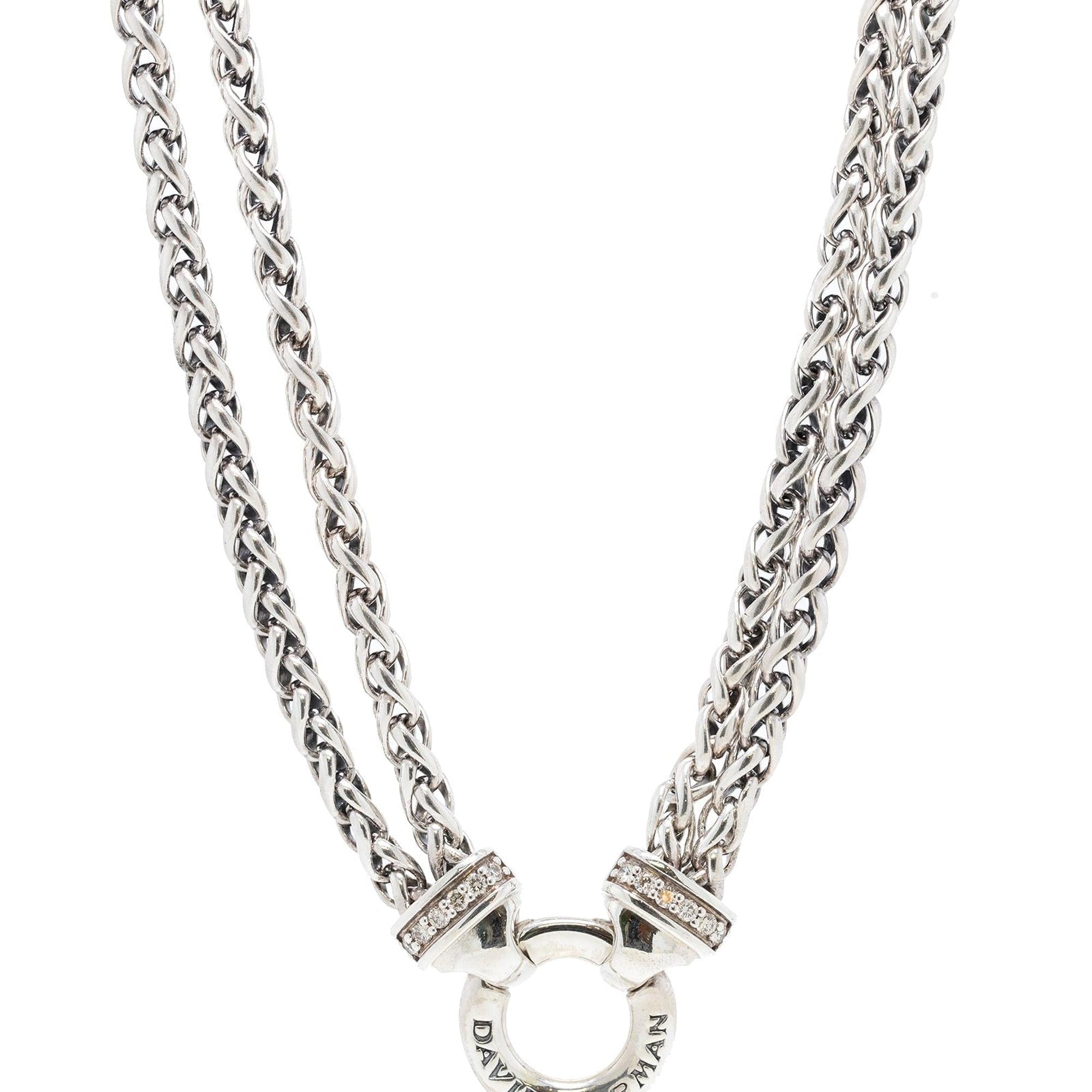 David Yurman Diamond Double Wheat Chain Necklace