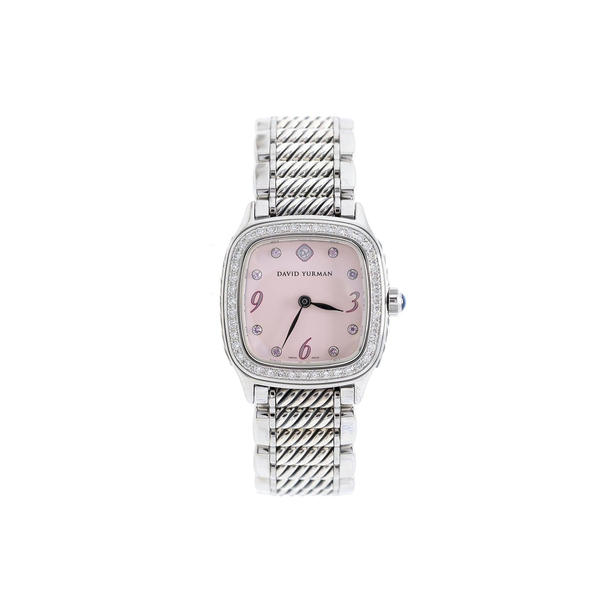 David Yurman Diamond & Pink Sapphire Thoroughbred Watch w/ Box