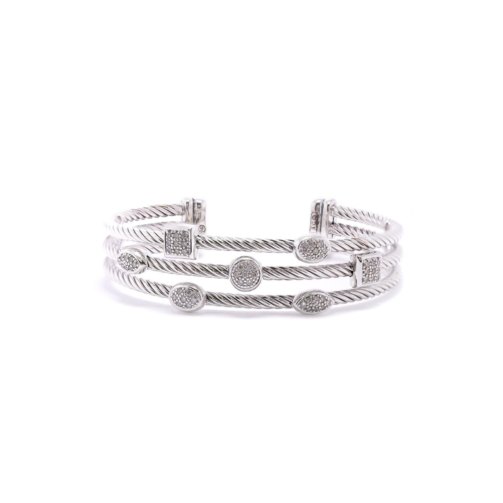 David Yurman Diamond Three Row Confetti Ice Cuff Bracelet