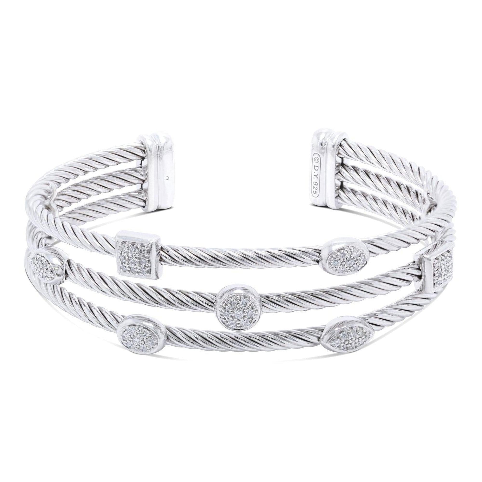 David Yurman Diamond Three Row Confetti Ice Cuff Bracelet