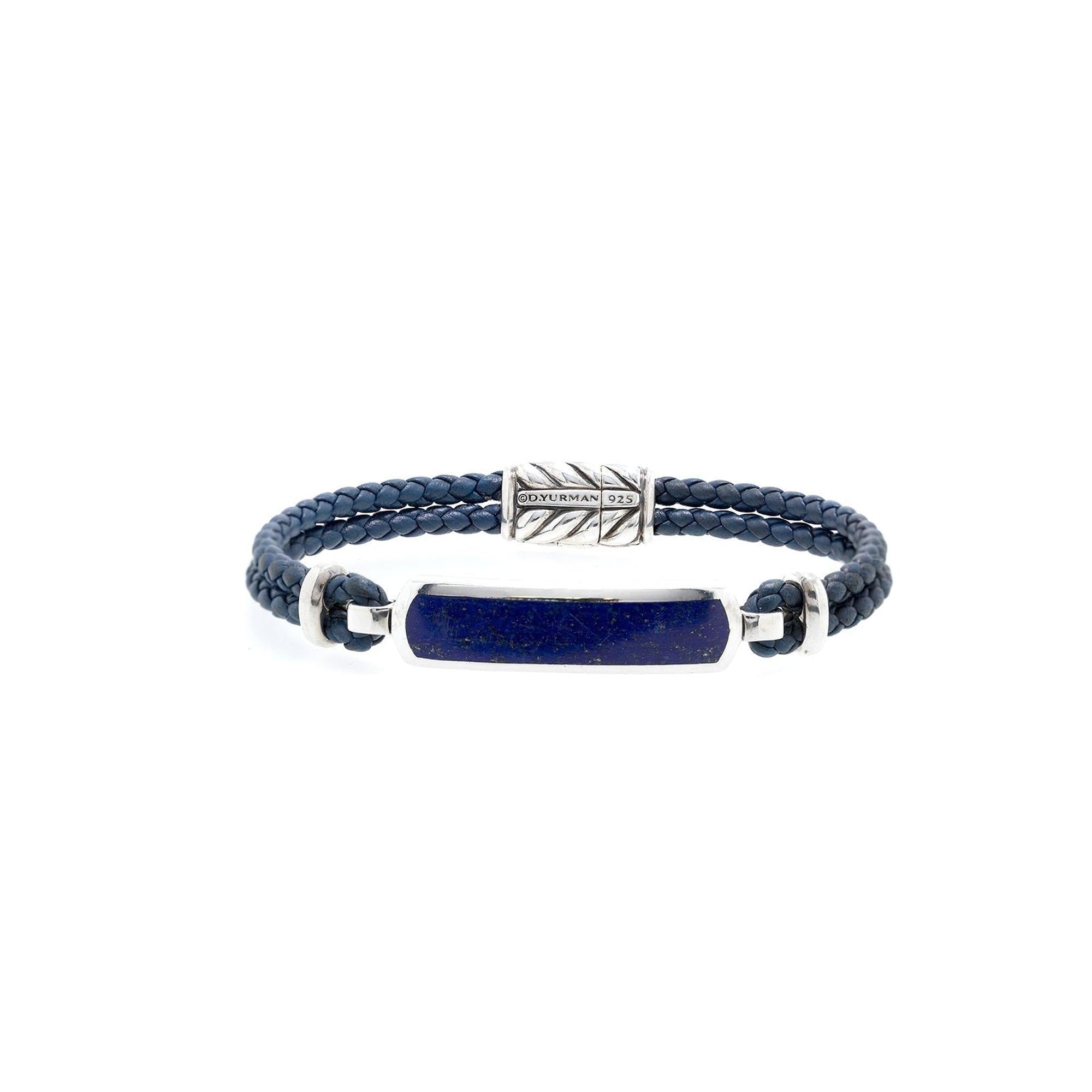 David Yurman Exotic Stone Bar Station Leather Bracelet with Lapis