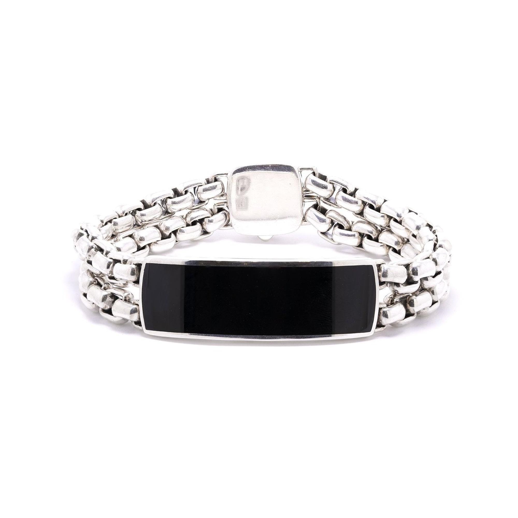 David Yurman Exotic Stone Wide ID Curb Bracelet with Black Onyx