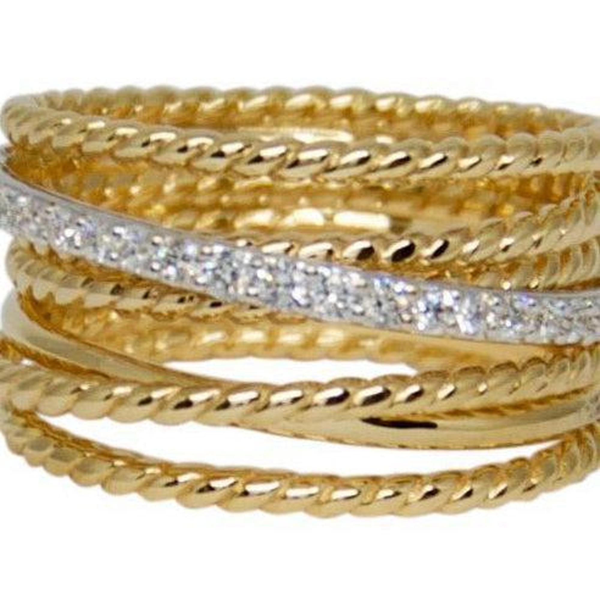 David Yurman Gold Crossover Wide Ring with Diamonds