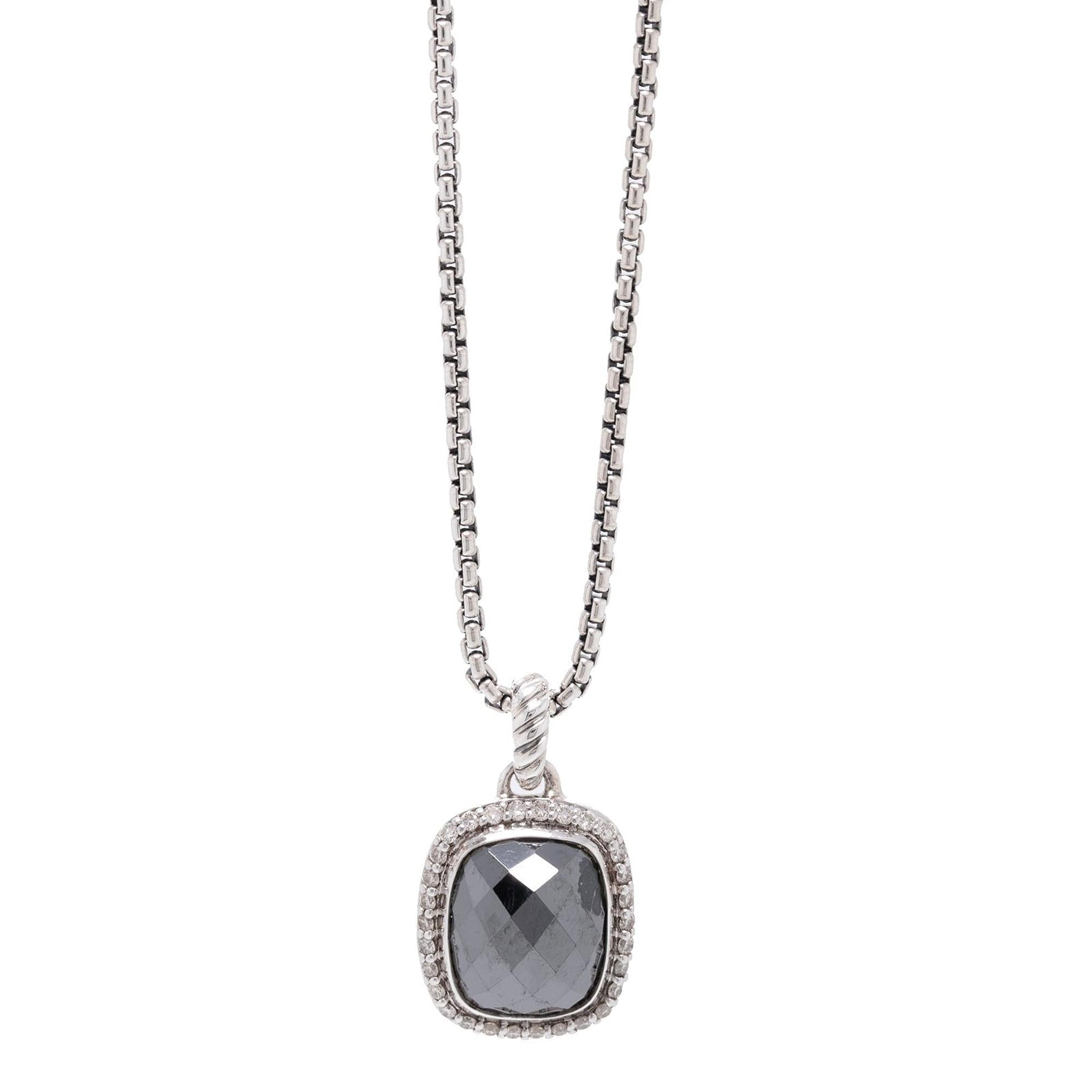 David Yurman Hematite & Diamond Noblesse Pendant Necklace