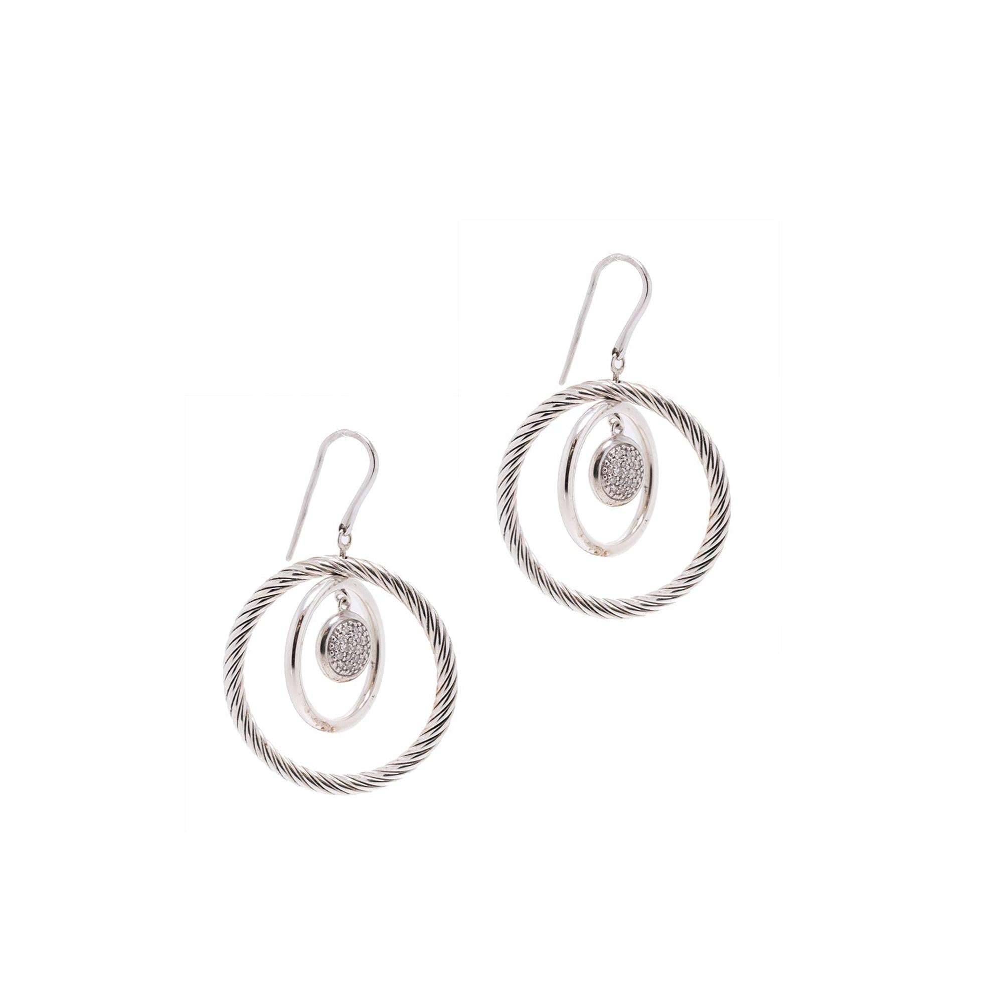 David Yurman Large Diamond Mobile Circle Drop Earrings