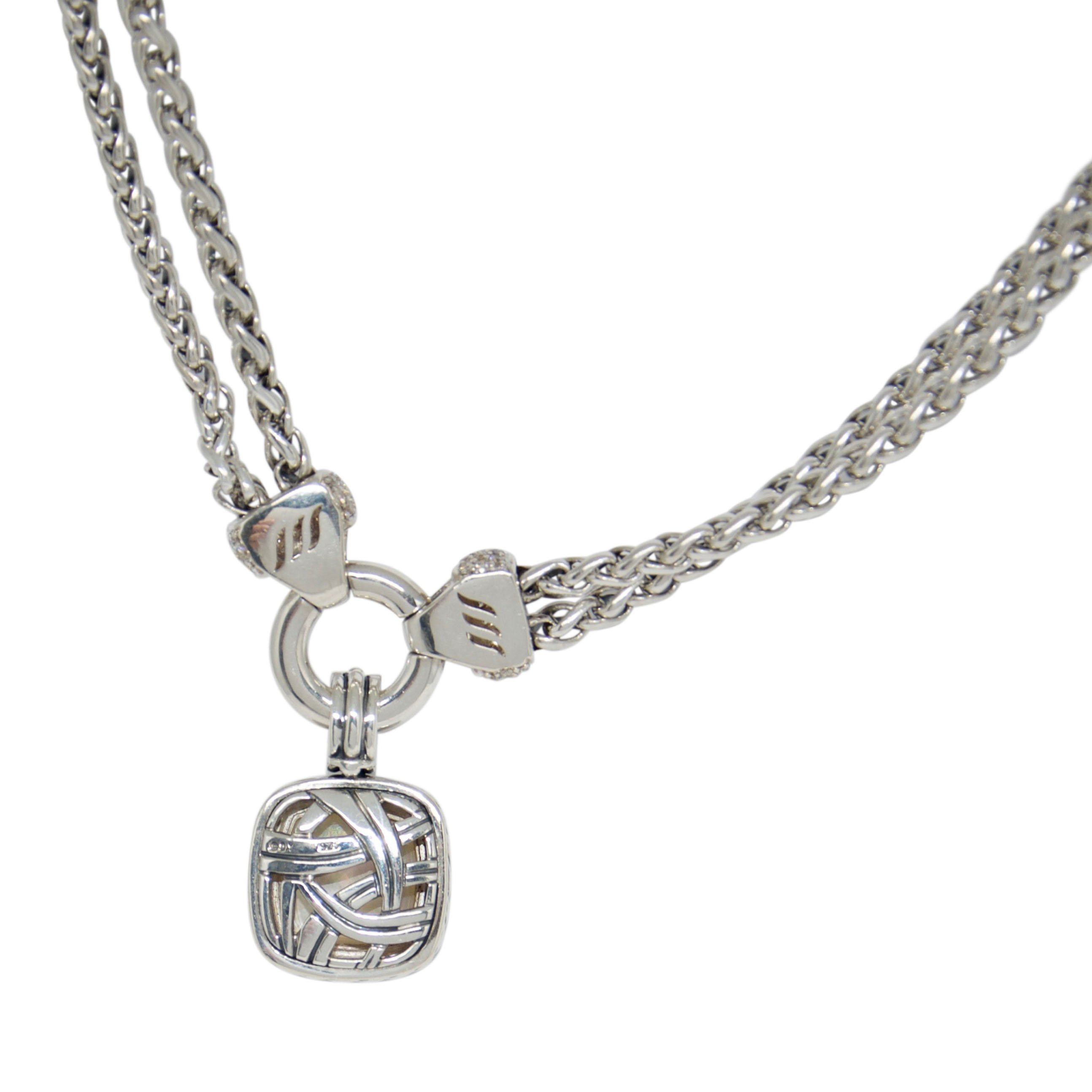 David Yurman Mother of Pearl & Diamond Albion Pendant on Double Wheat Chain Necklace with Diamonds