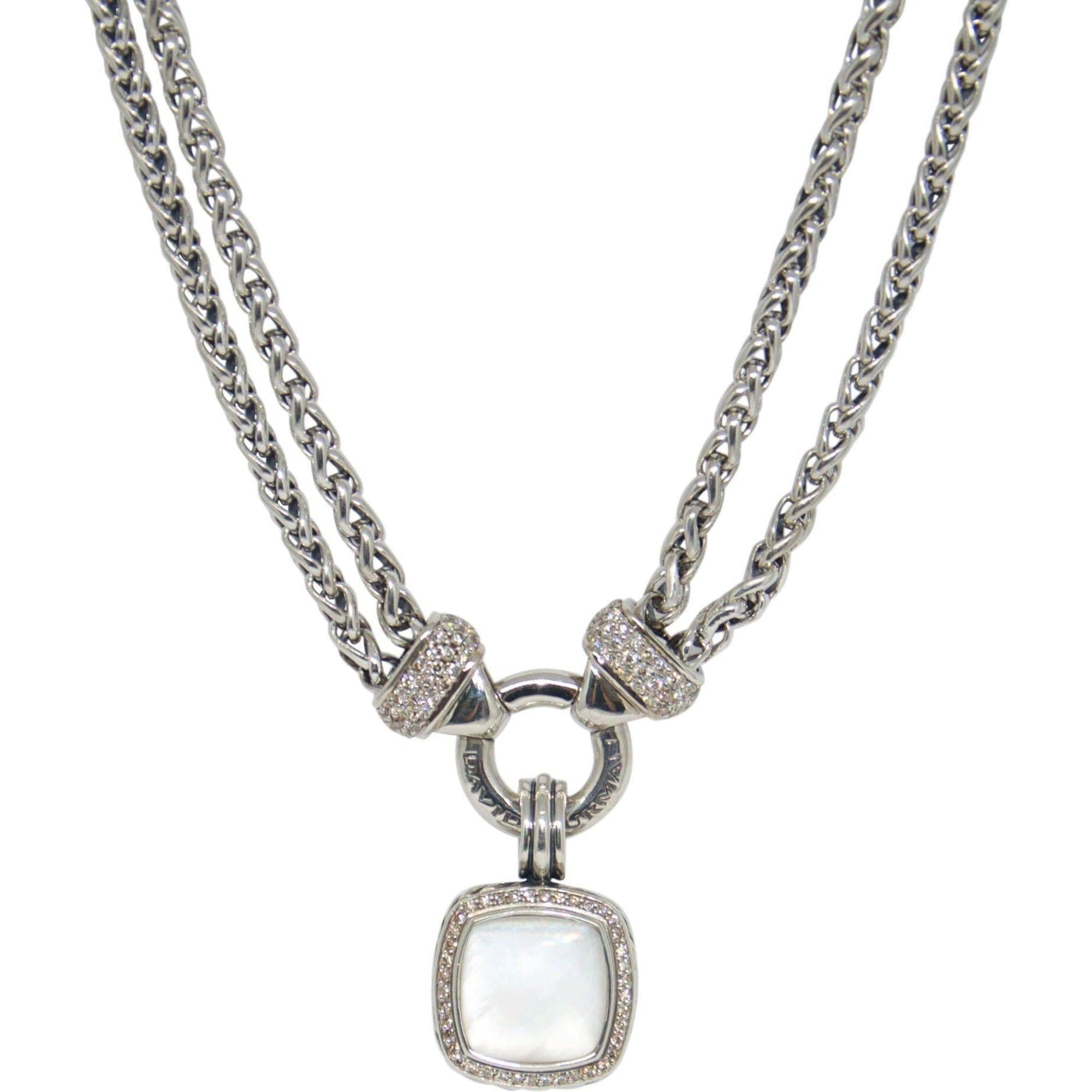 David Yurman Mother of Pearl & Diamond Albion Pendant on Double Wheat Chain Necklace with Diamonds