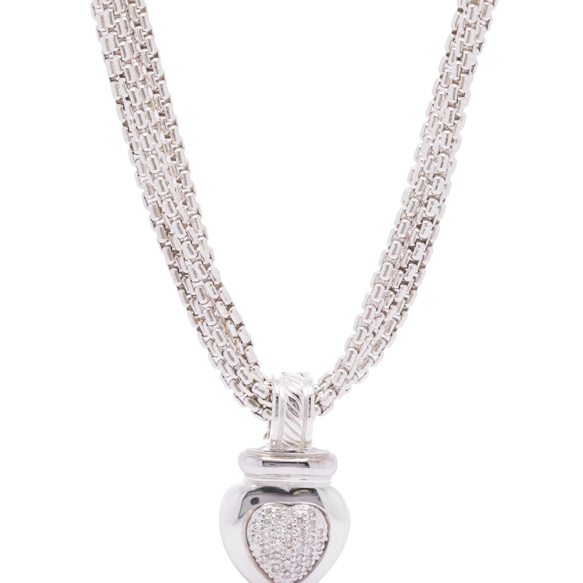 David Yurman Pave Diamond Heart Pendant Necklace