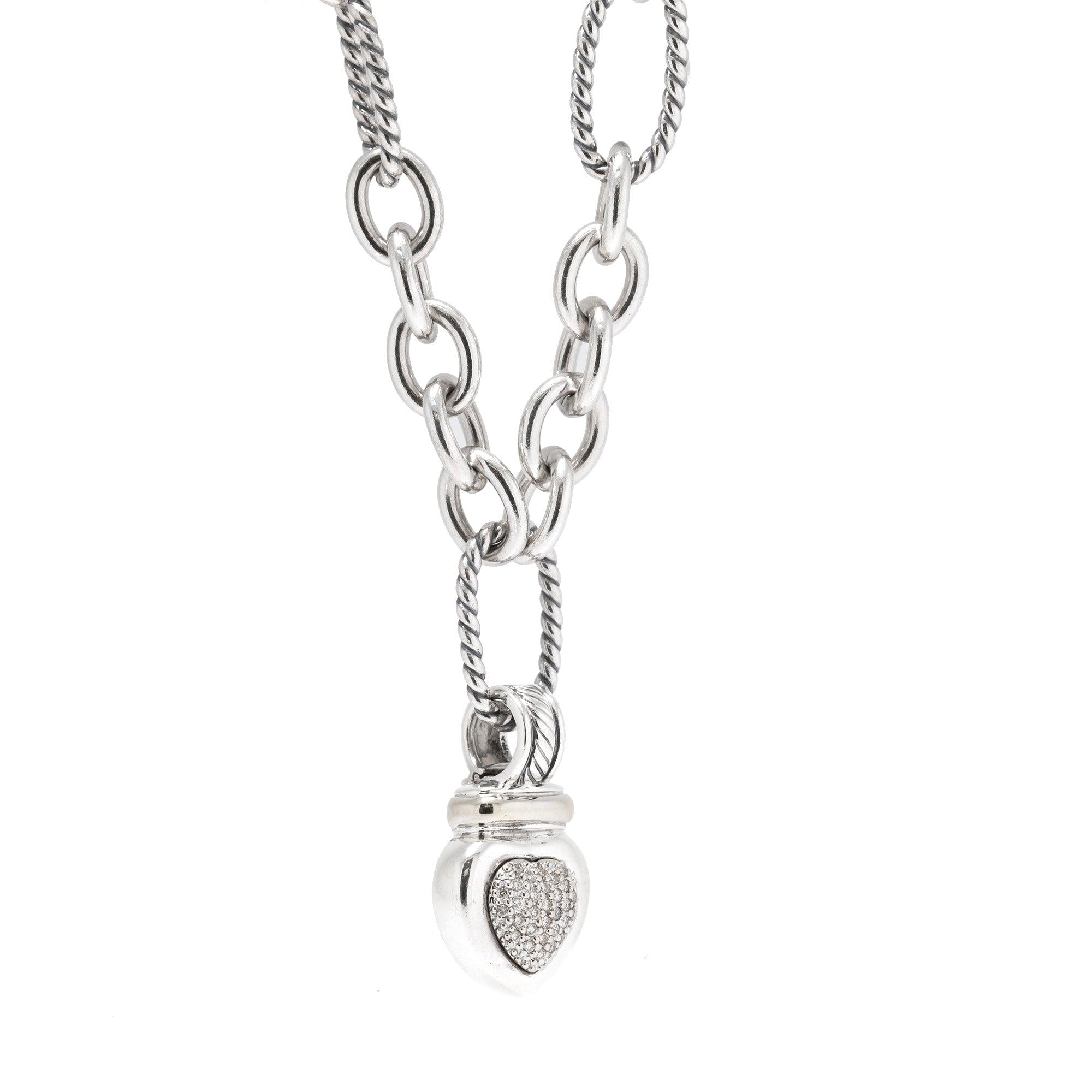 David Yurman Pave Diamond Heart Pendant Necklace