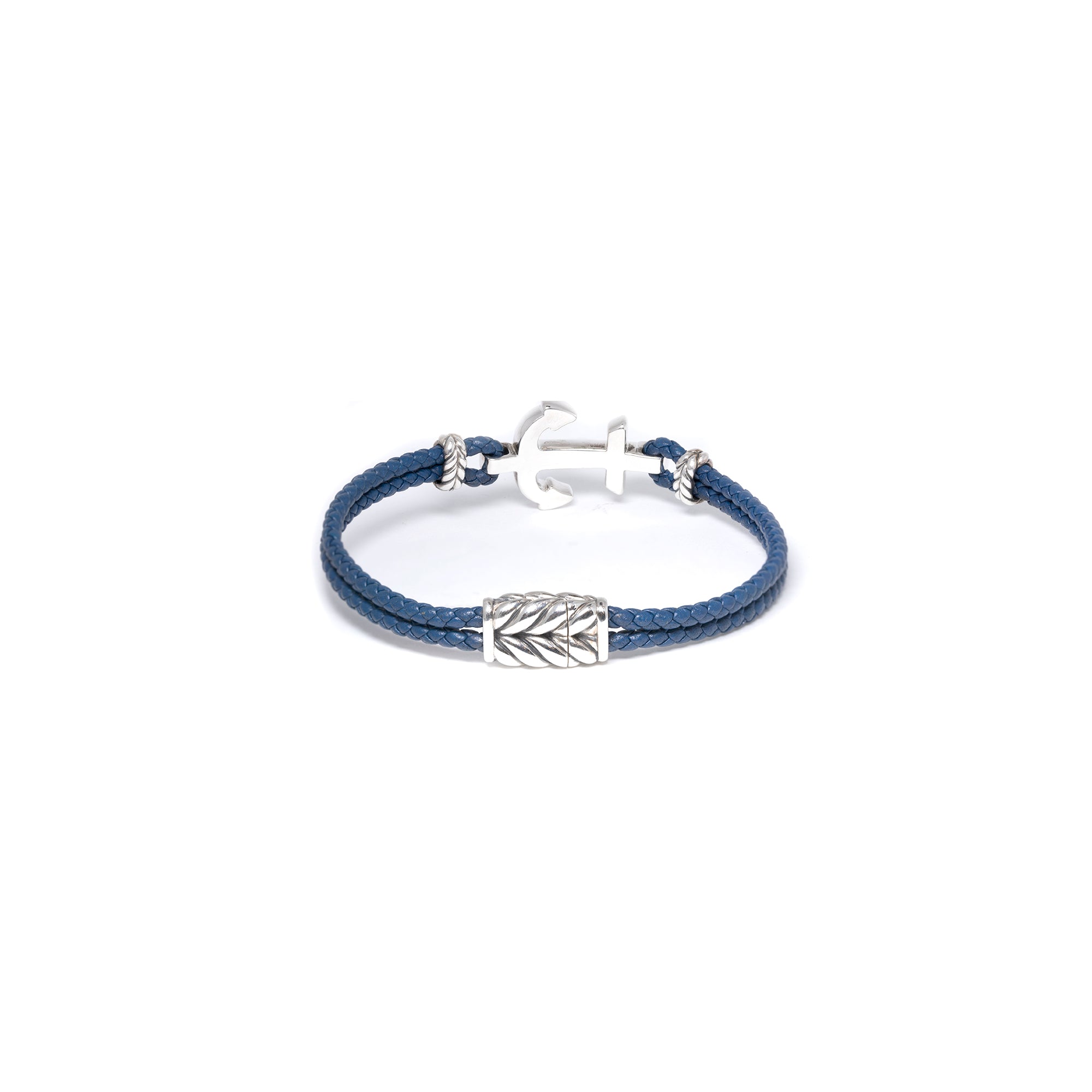 David Yurman Pave Sapphire Maritime Anchor Station Leather Bracelet