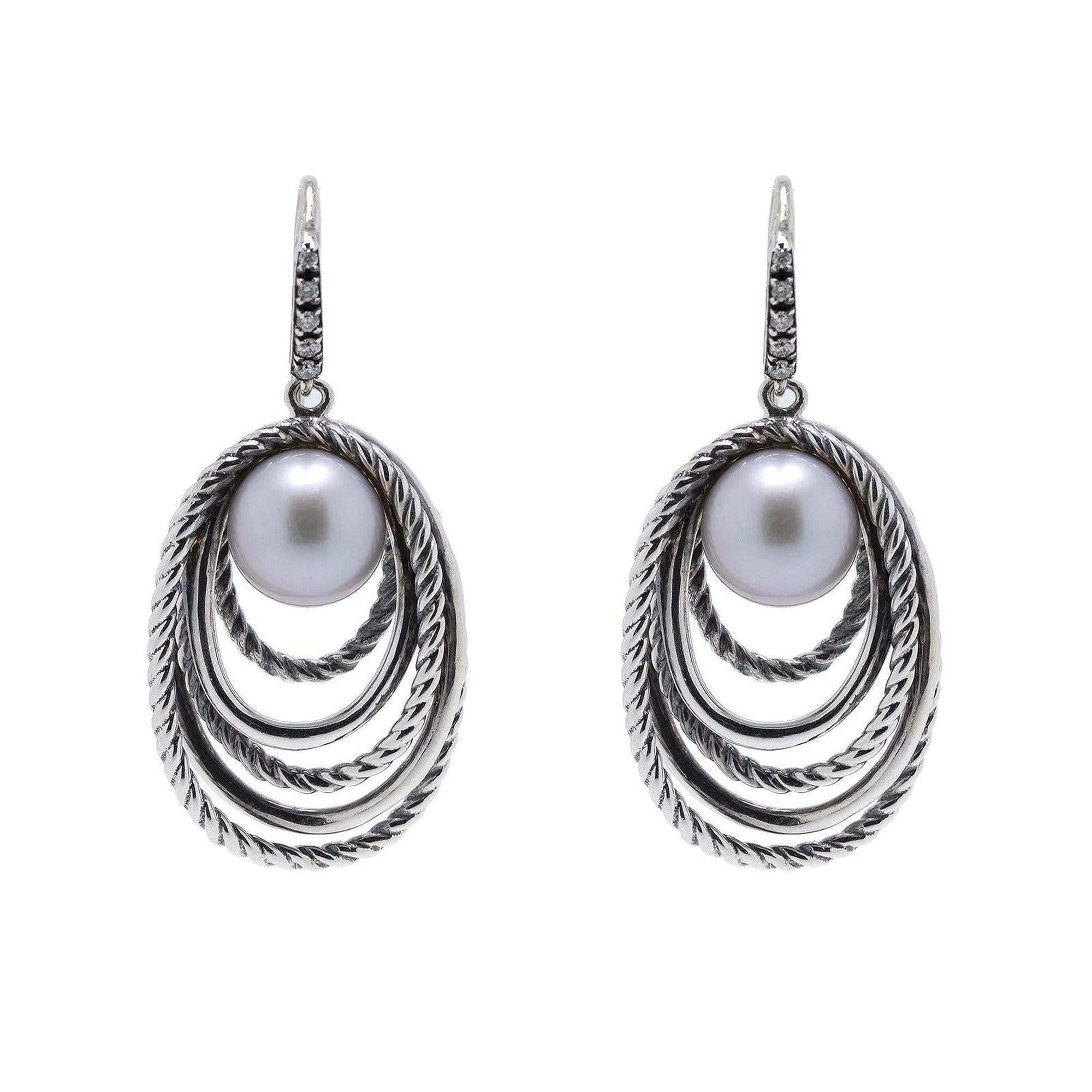 David Yurman Pearl & Diamond Crossover Hoop Earrings